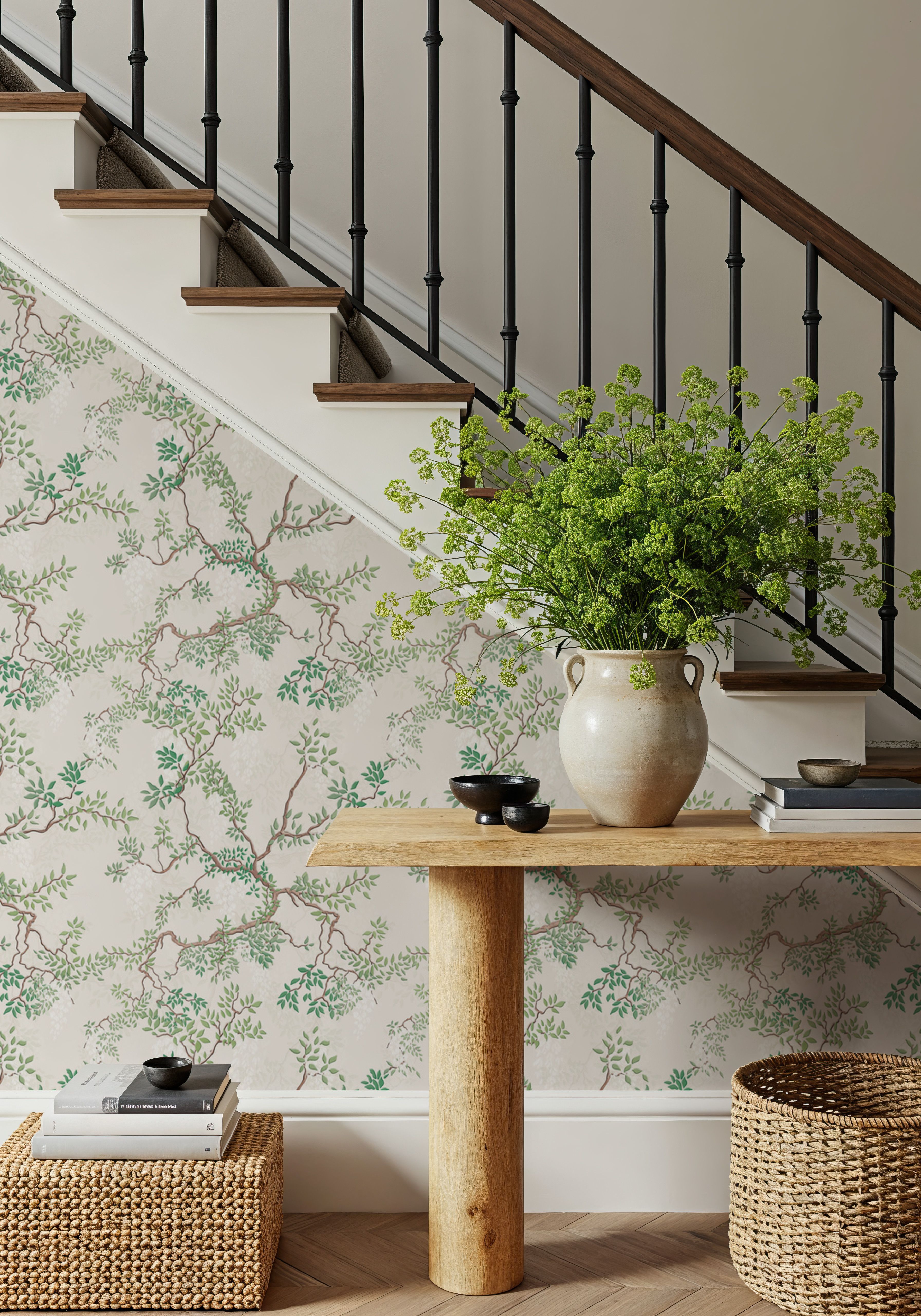 Climbing Wisteria, Ecru, Wallpaper