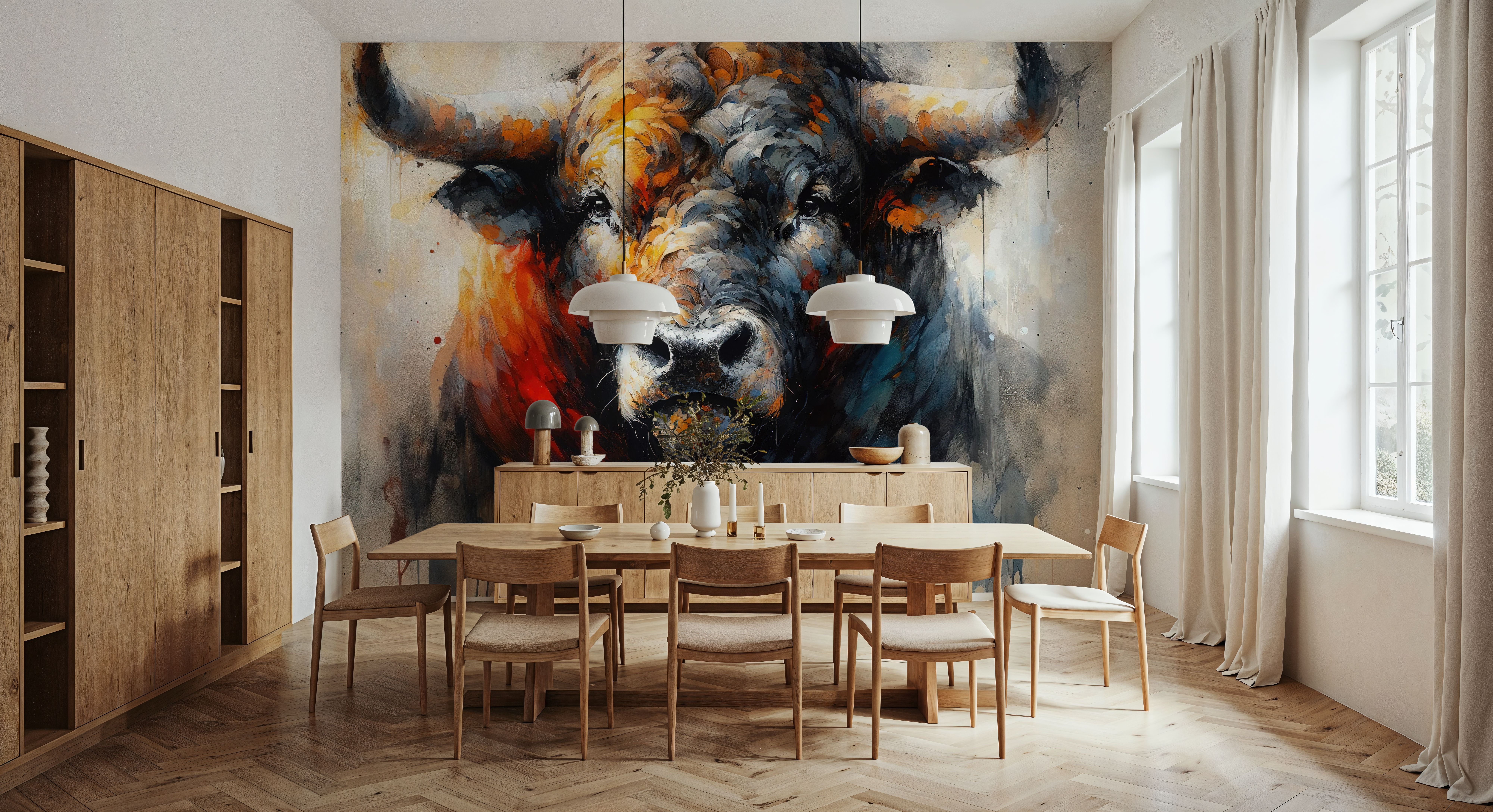 Majestic Bull Aura in Watercolor Shadows