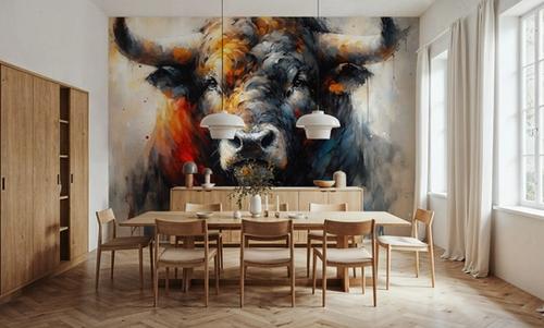 Majestic Bull Aura in Watercolor Shadows