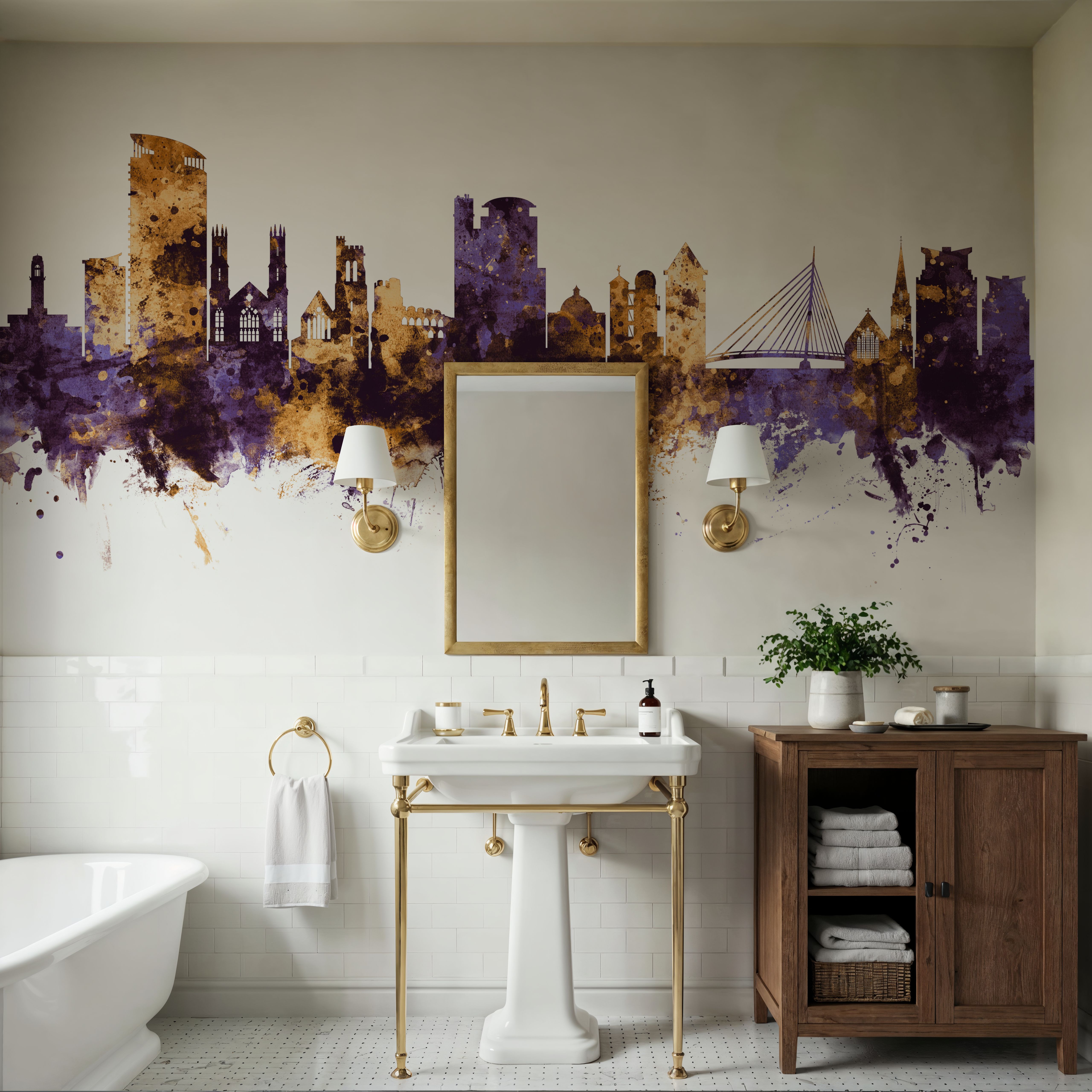 Swansea Wales Skyline Purple & Gold