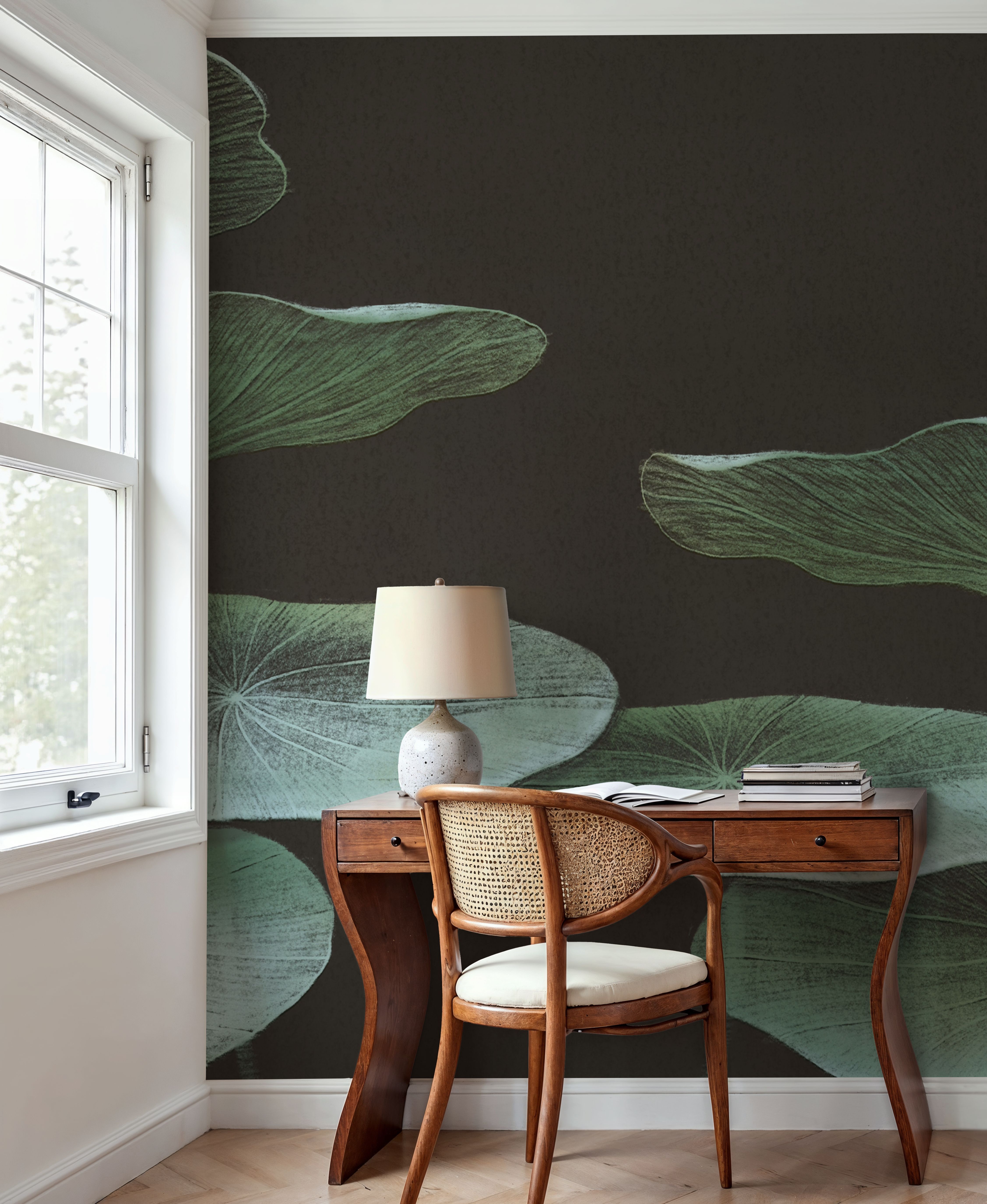 Subtle Water Lily Drawing, Black