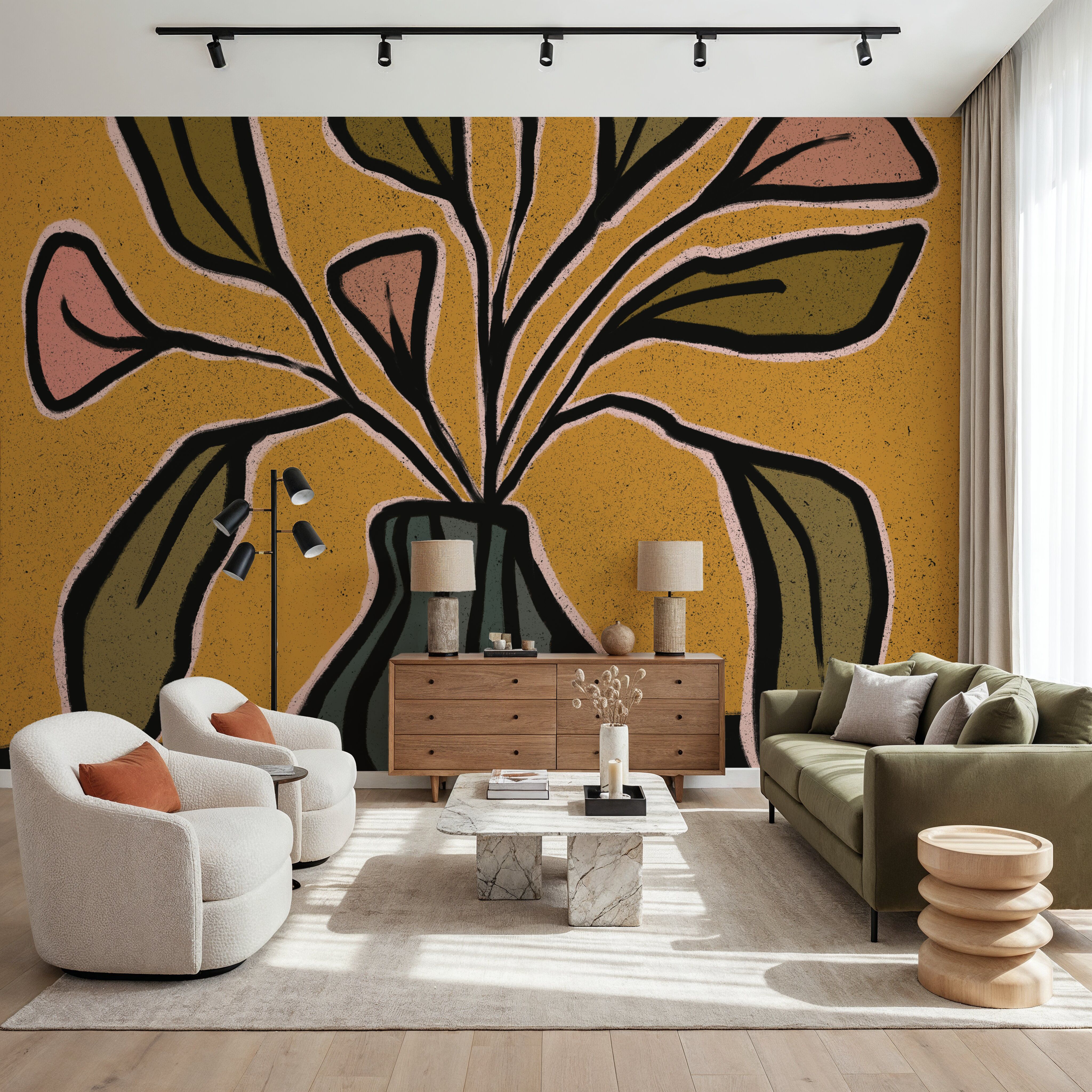 Wall Mural - Checkerboard Floral II - Abstract mural wallpaper - Hallway staircases - Wallism US - Premium, Textured or Peel & Stick