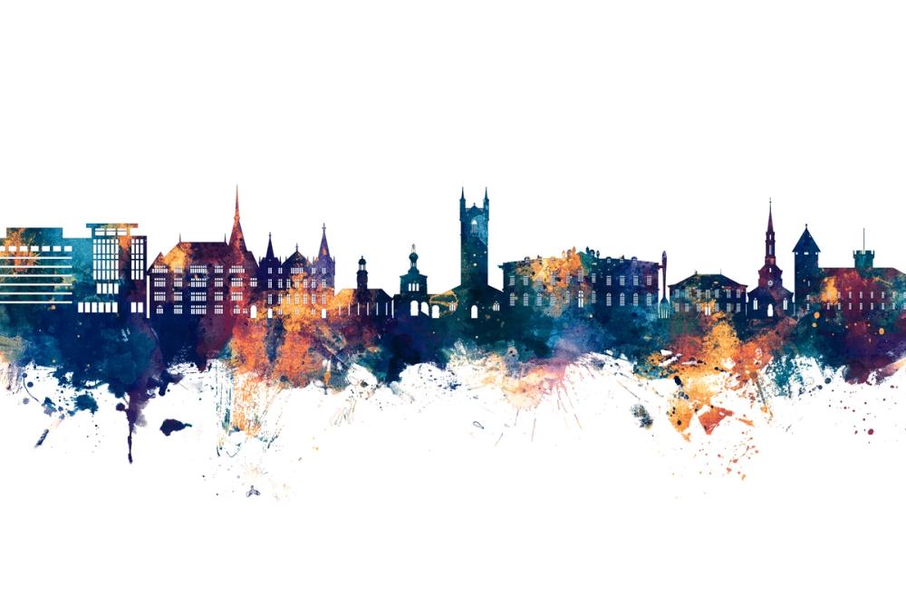 Vevey Switzerland Skyline Blue & Bronze