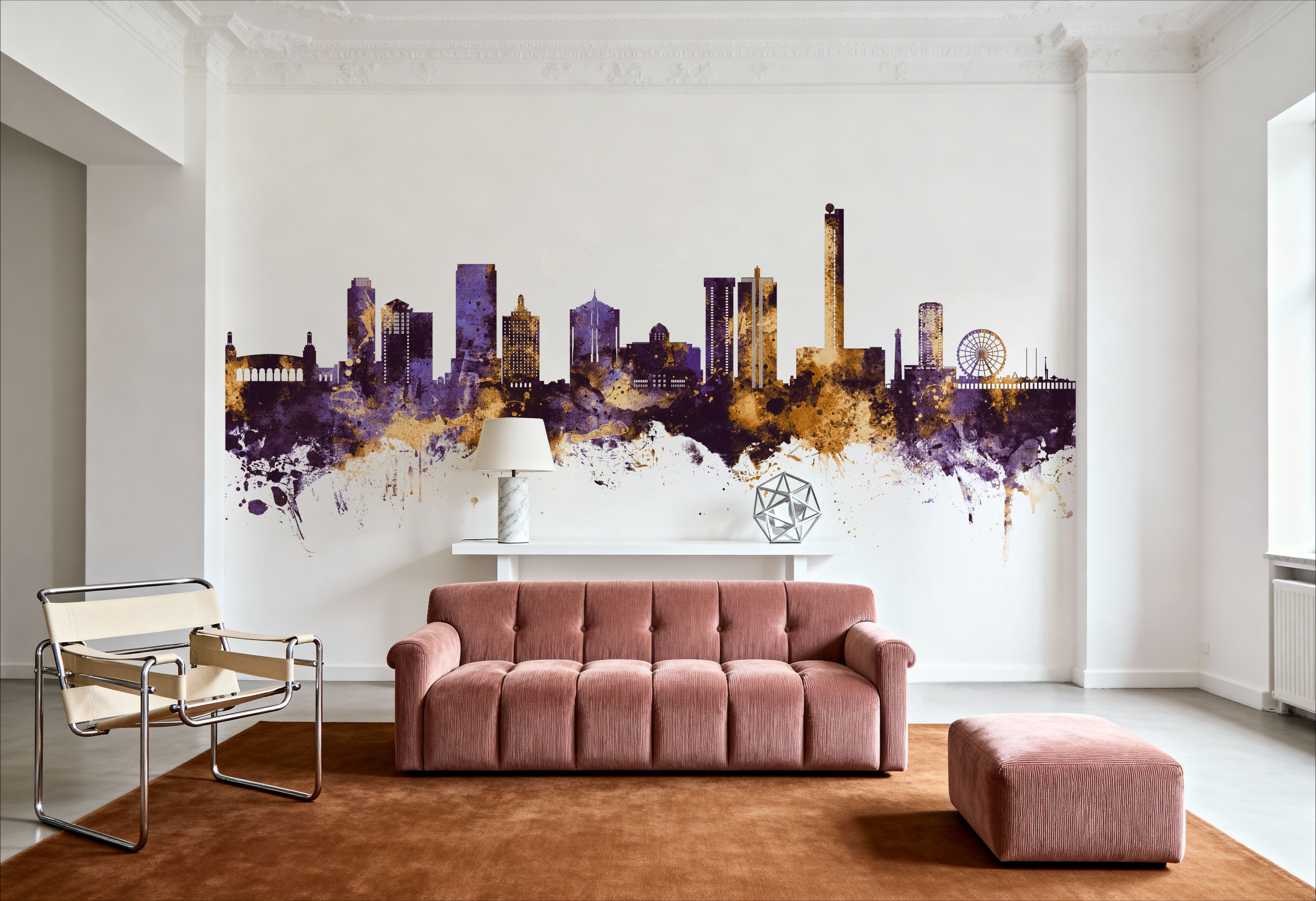 Atlantic City New Jersey Skyline Purple & Gold, Behang
