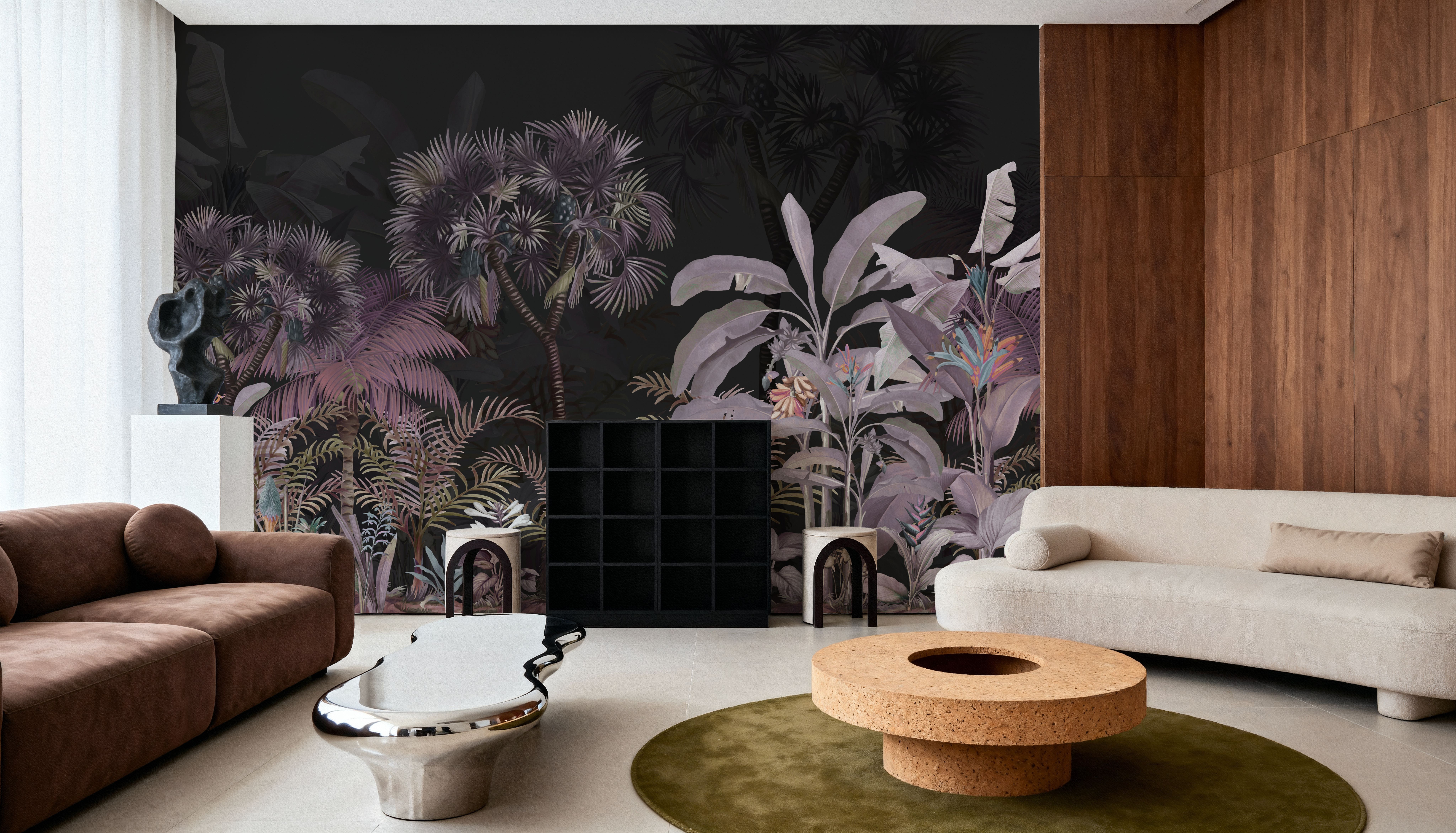 Tropical Forest Strolls Dark Purple, Wallpaper