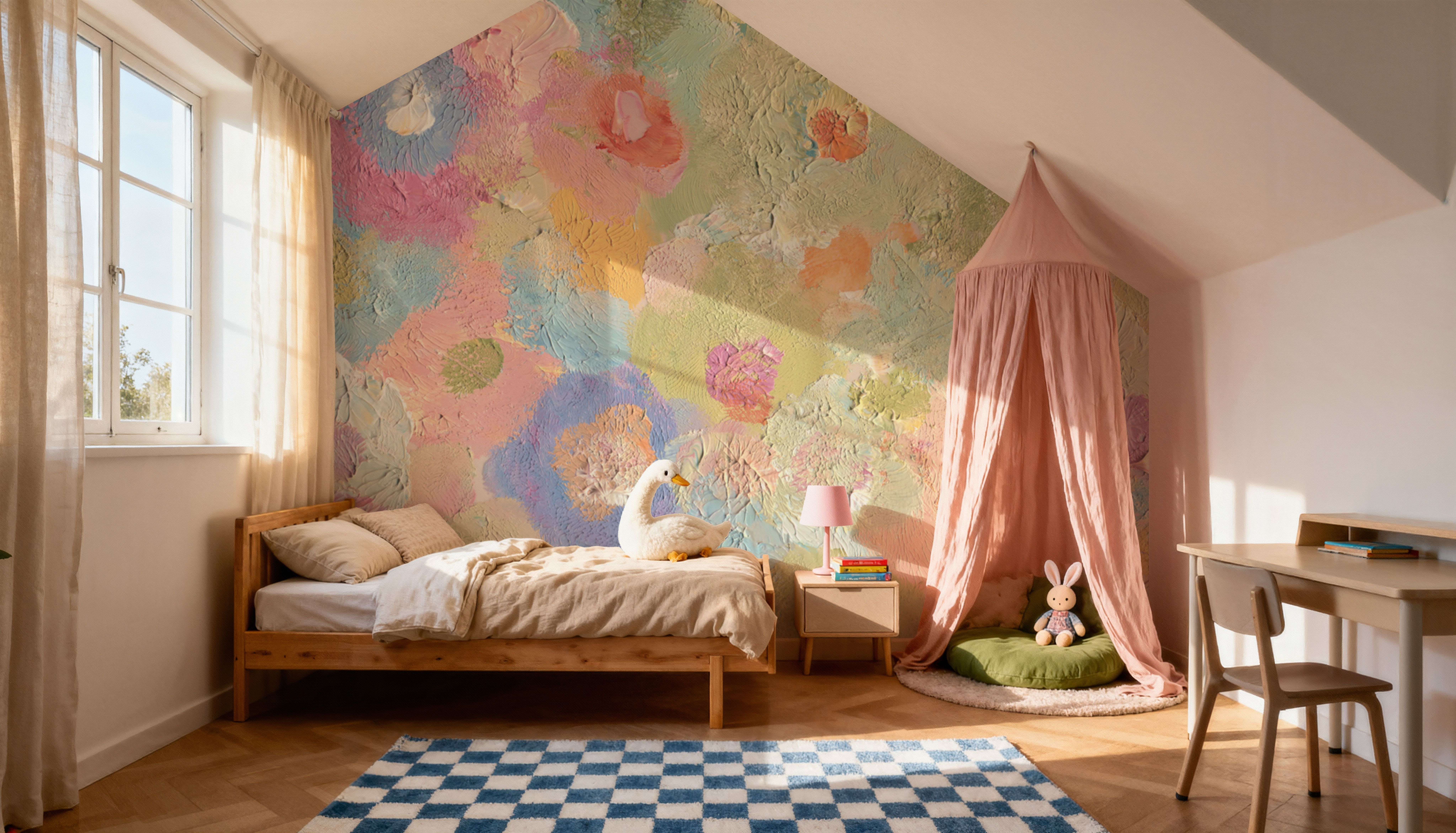 Happy Oil Painted Flowers, Warm Pink, Wallpaper