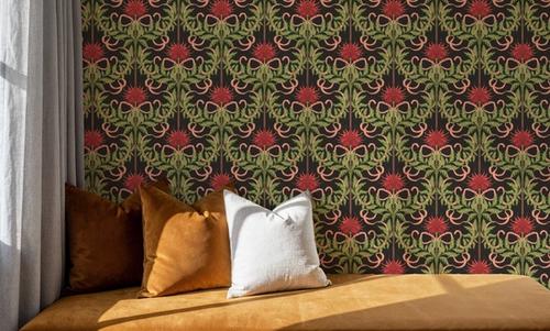 Floral Damask & Bows, Vermilion
