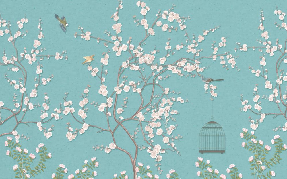 wallpaper design with painted cherry blossom
