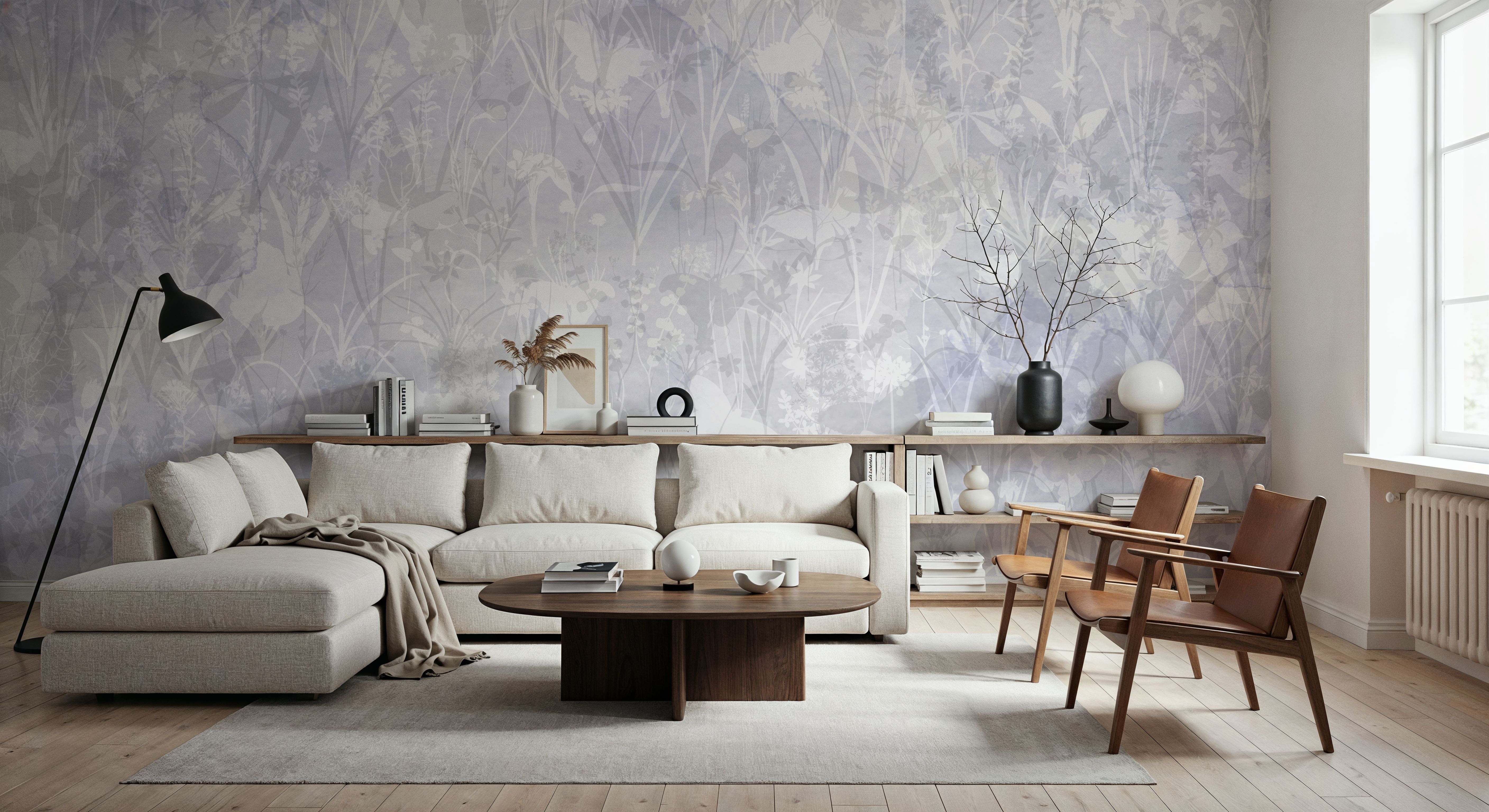 Herbals and Butterflies Double Silhouette Blue