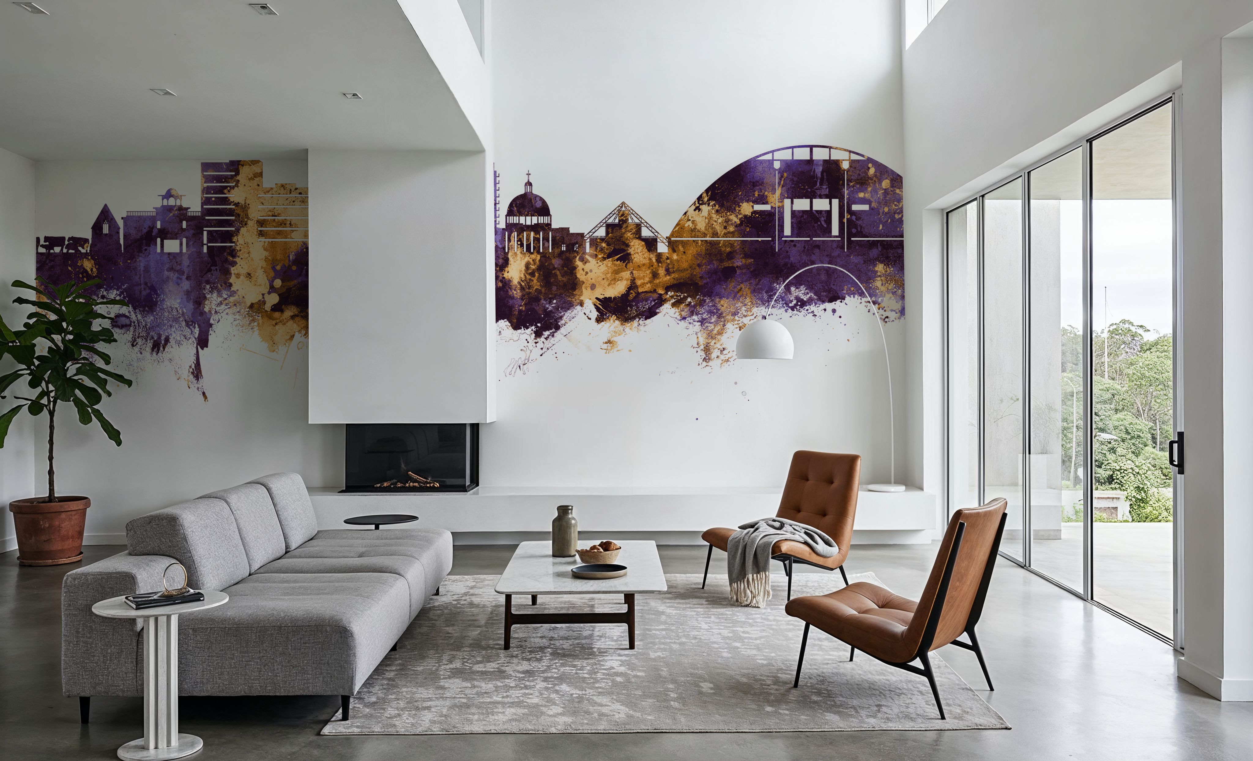 Milton Keynes England Skyline Purple & Gold, Wallpaper