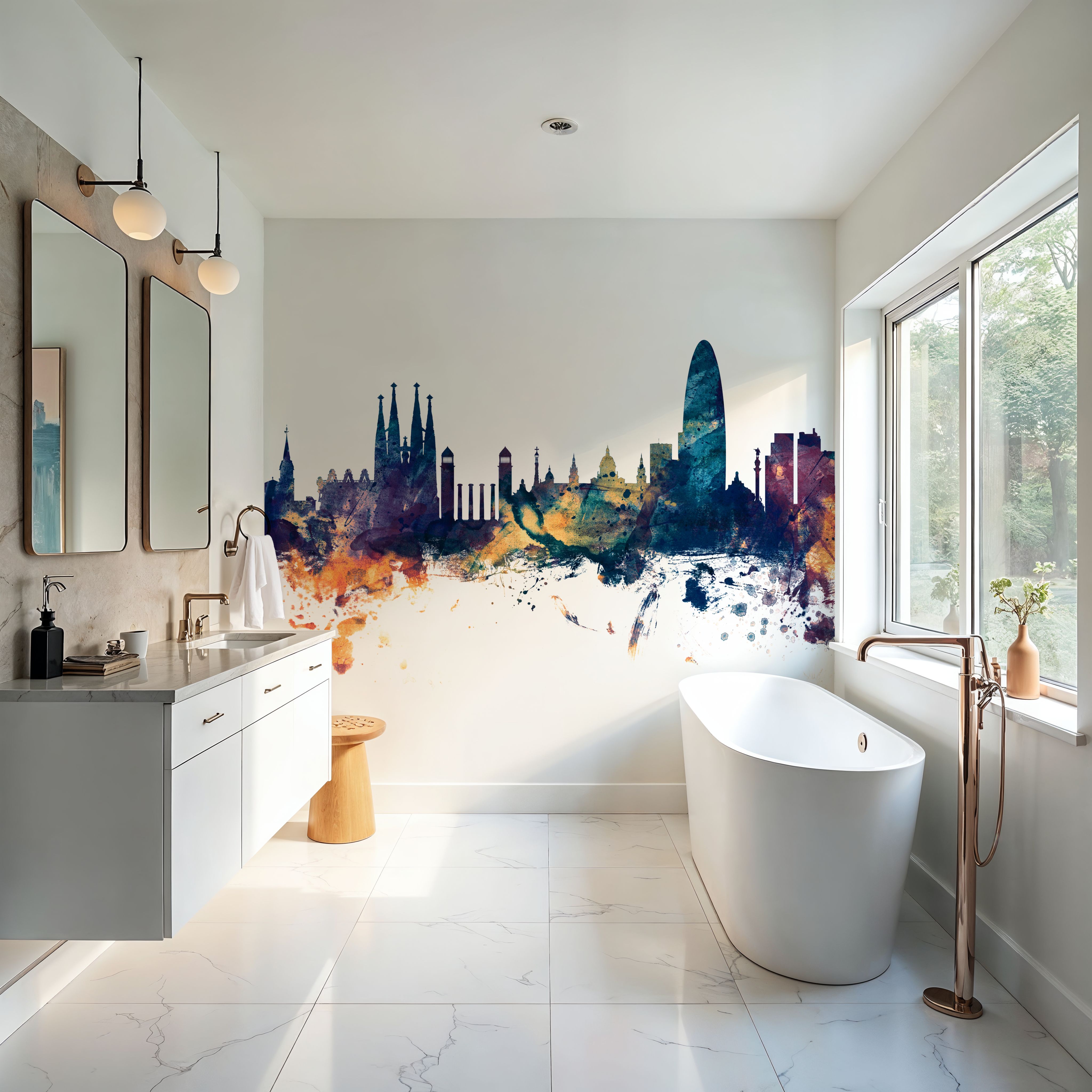 Barcelona Skyline Blue & Bronze