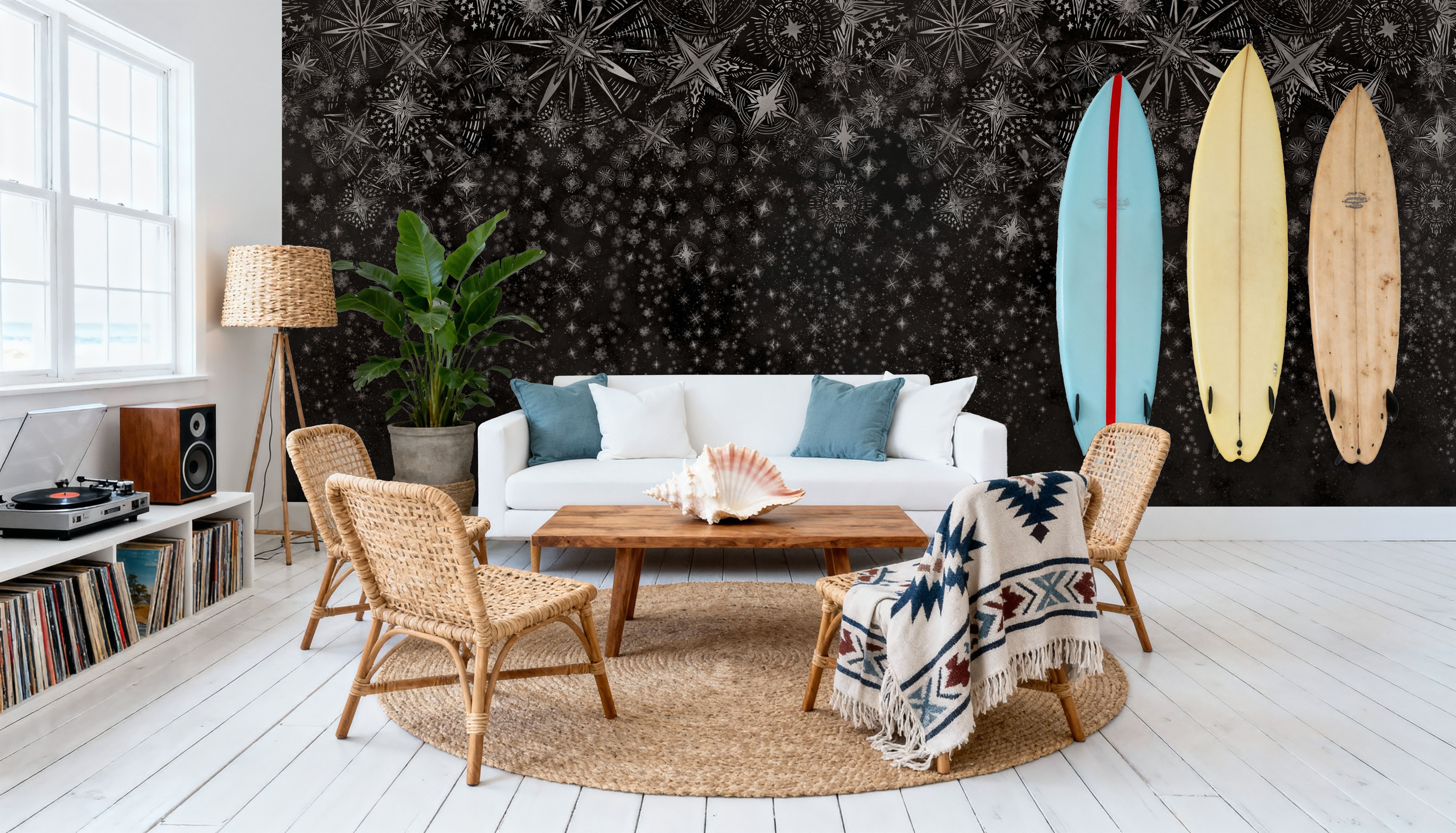 Celestial Dreams Silver Black, Wallpaper