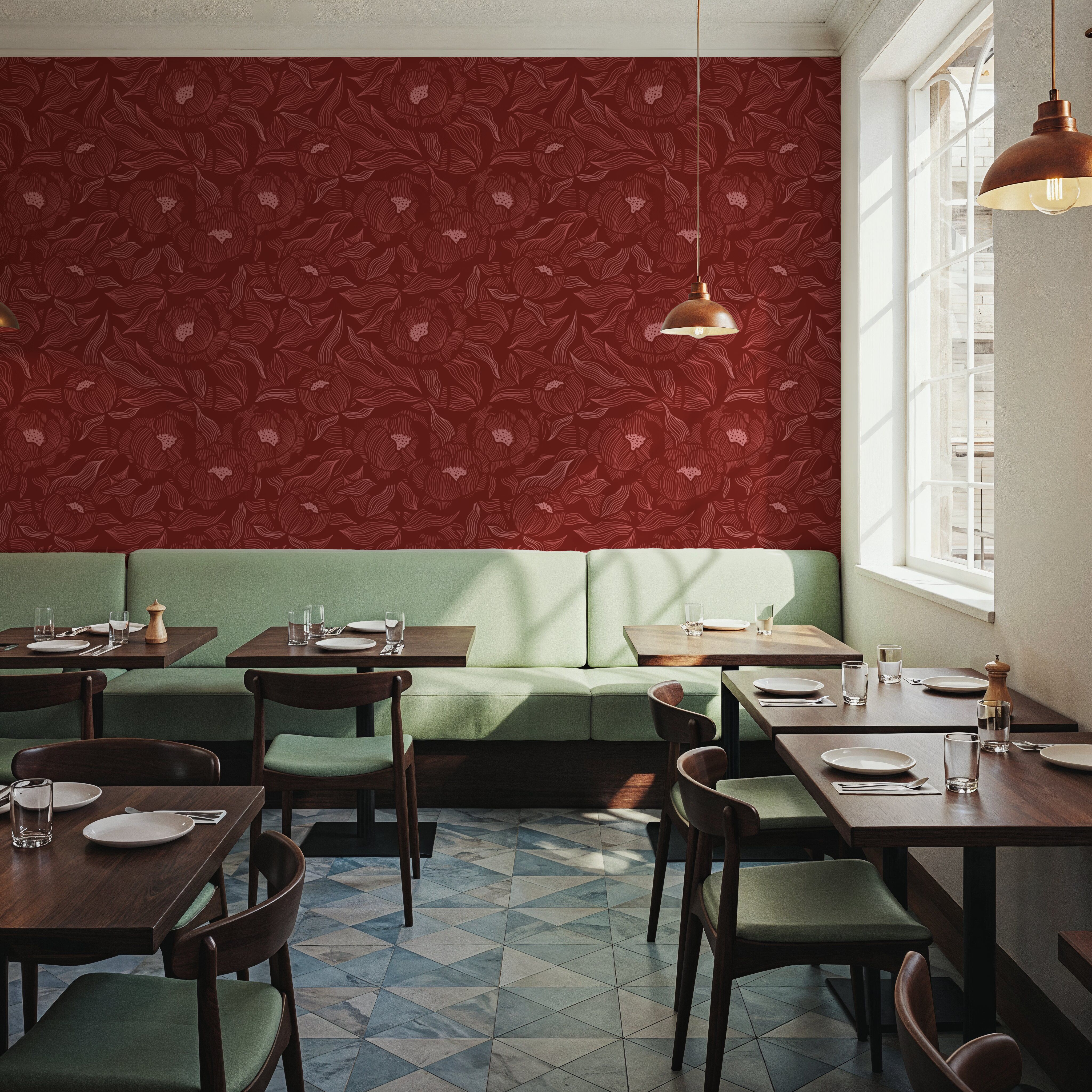 Hidden Peonies, Pink on Brick