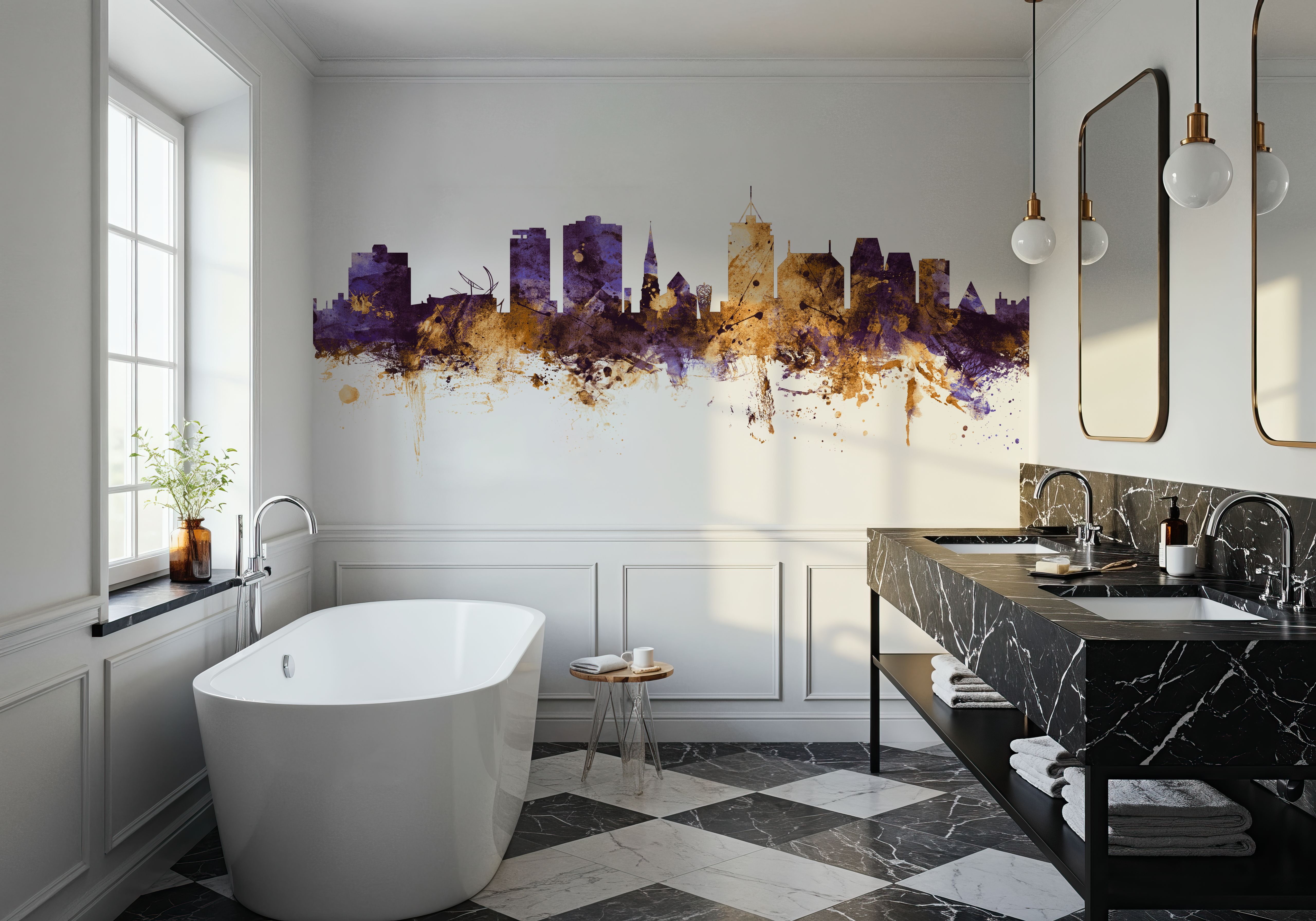 Christchurch New Zealand Skyline Purple & Gold, Wallpaper