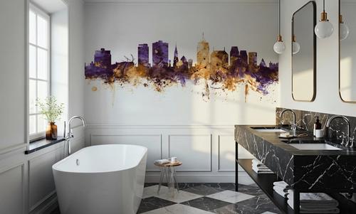 Christchurch New Zealand Skyline Purple & Gold