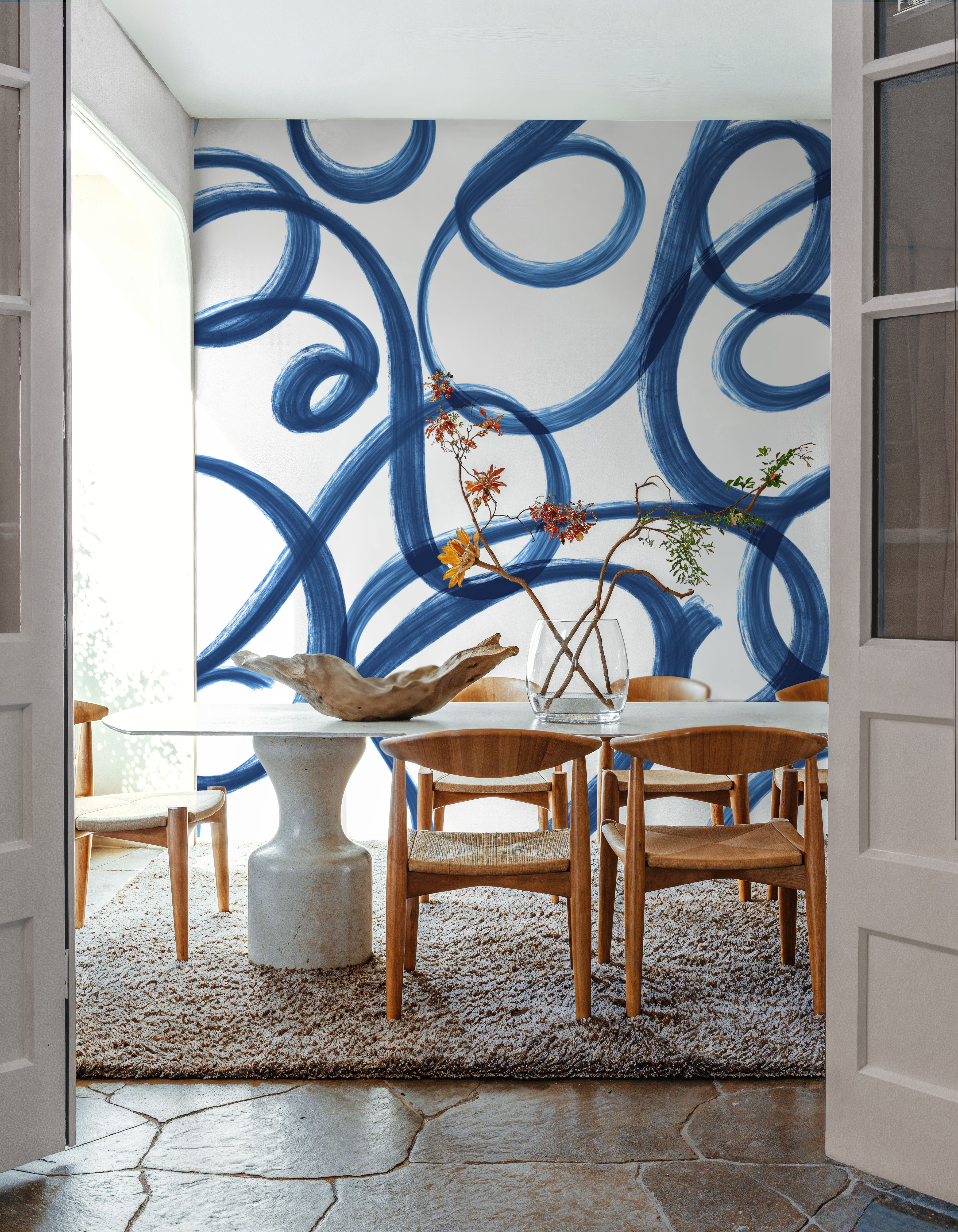 Curly Brush Lines, Blue