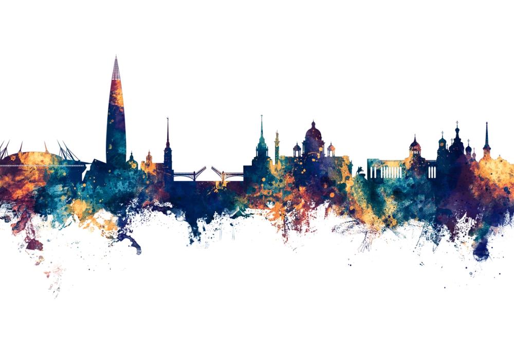 St Petersbug Russia Skyline Blue & Bronze