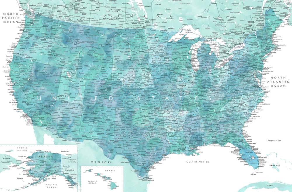 US Map Detailed - Sevyn