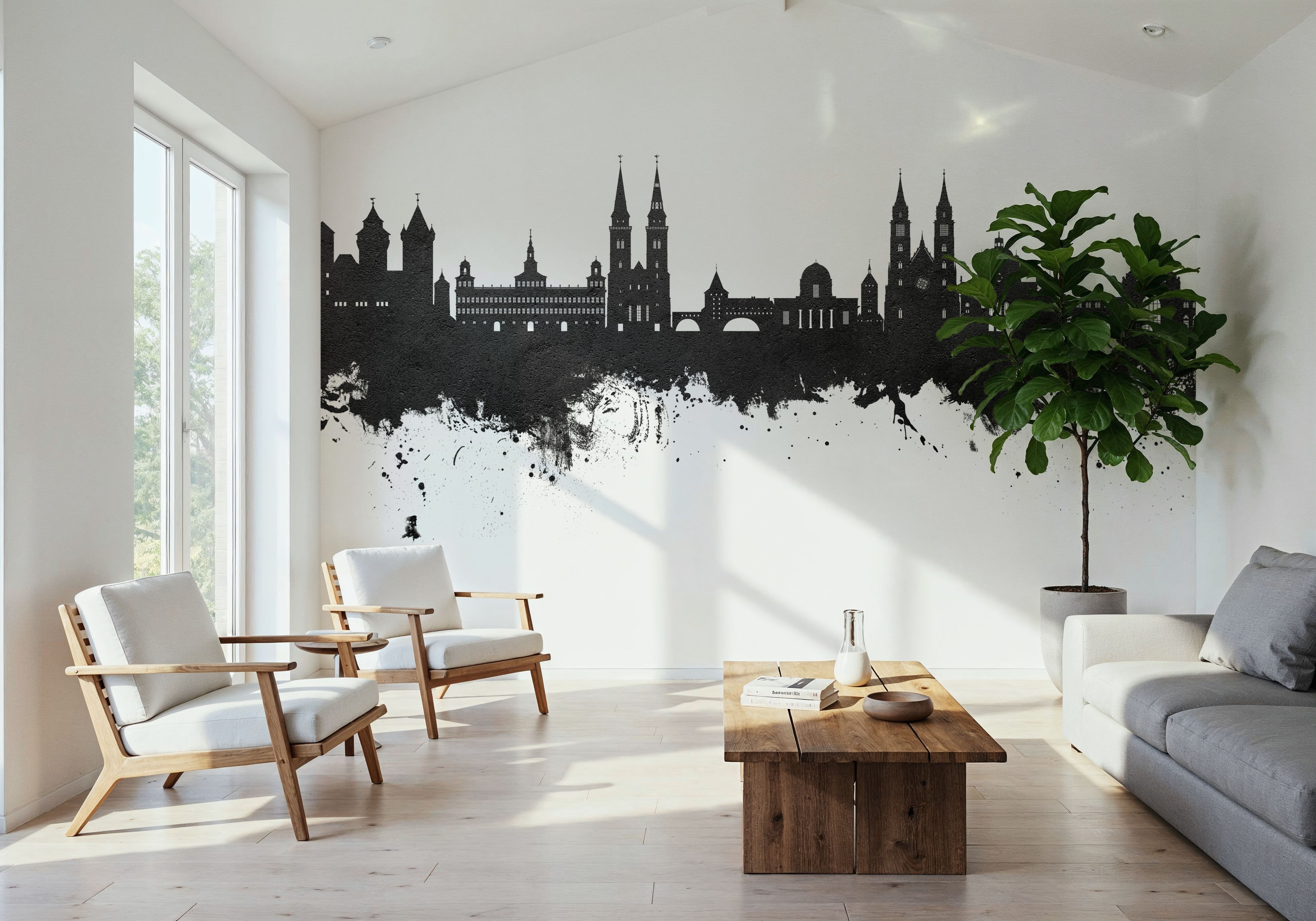 Nürnberg Germany Skyline Black & White, Tapeten