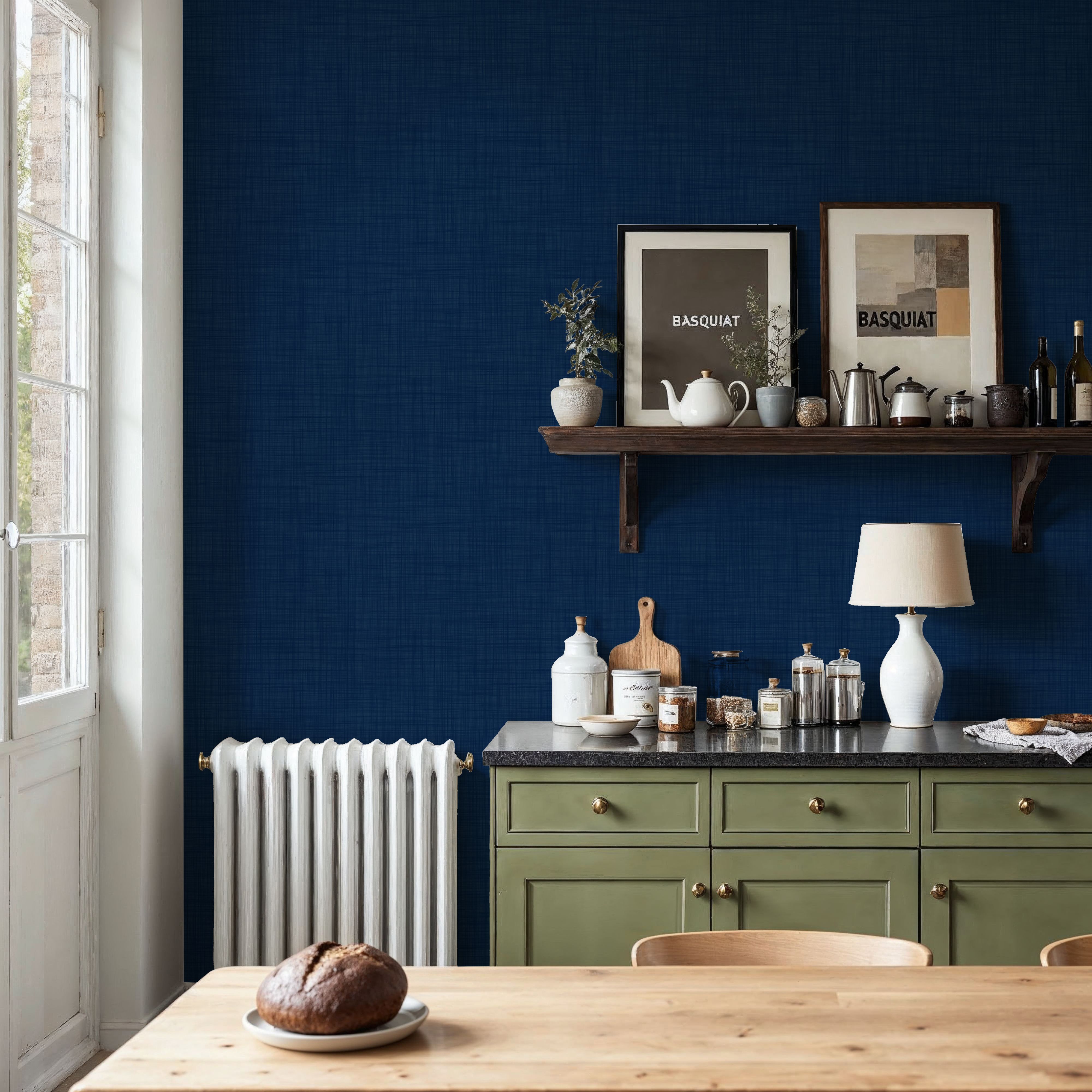 Mottled Linen Effect, Indigo Denim, Behang