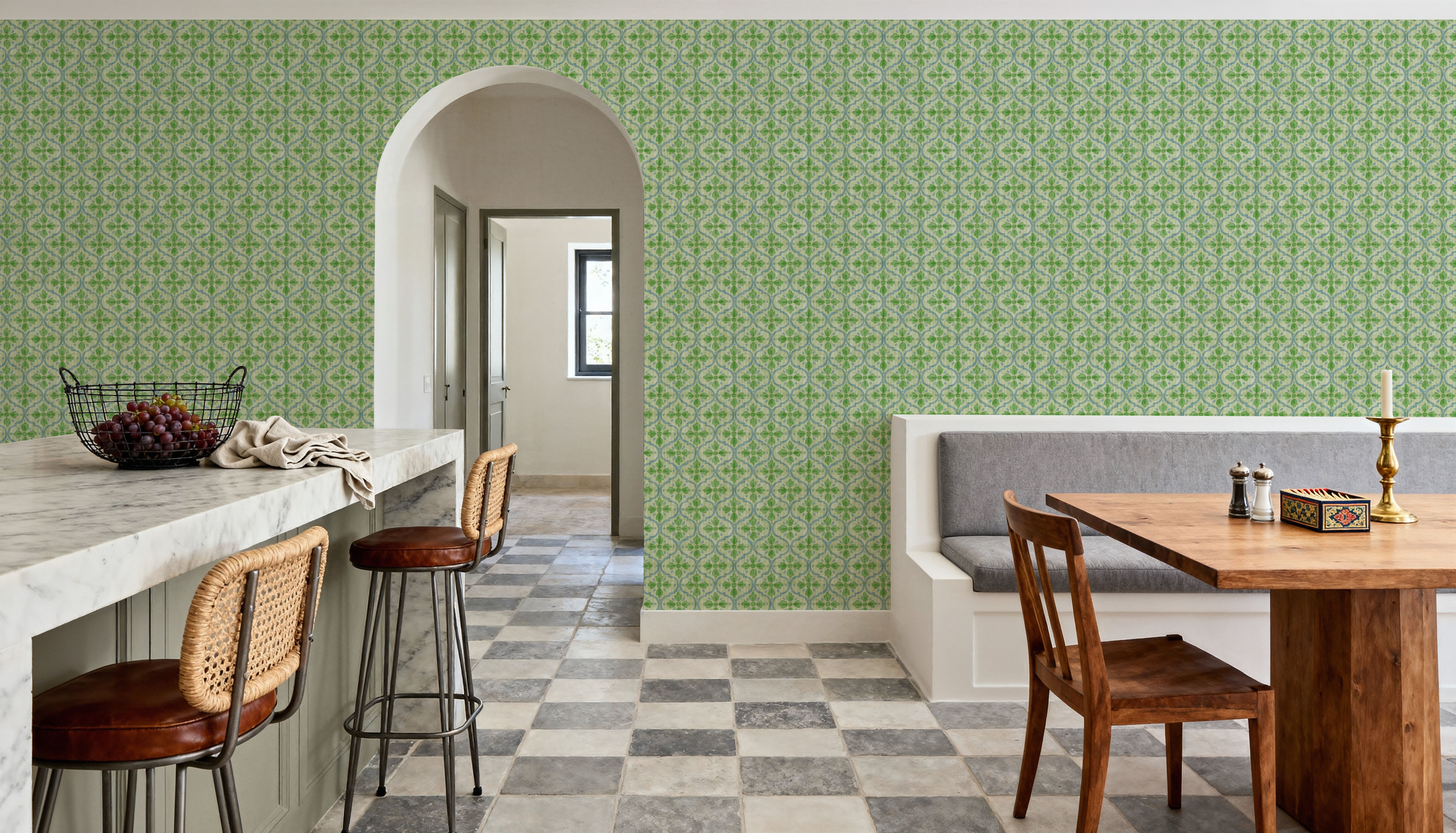 Quatrefoil Watercolor Trellis, Fresh Green