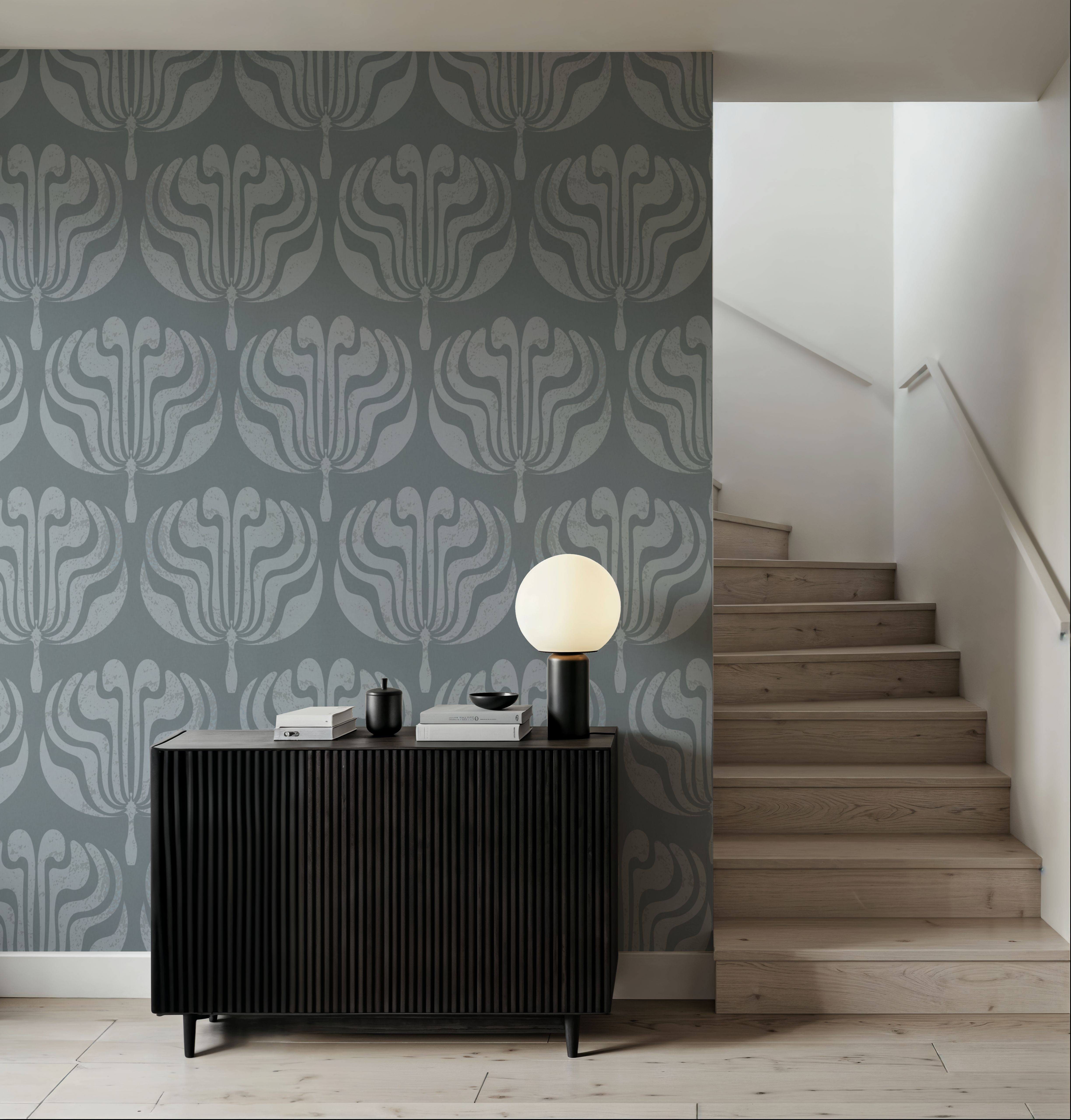 Fan Damask Blue, Wallpaper