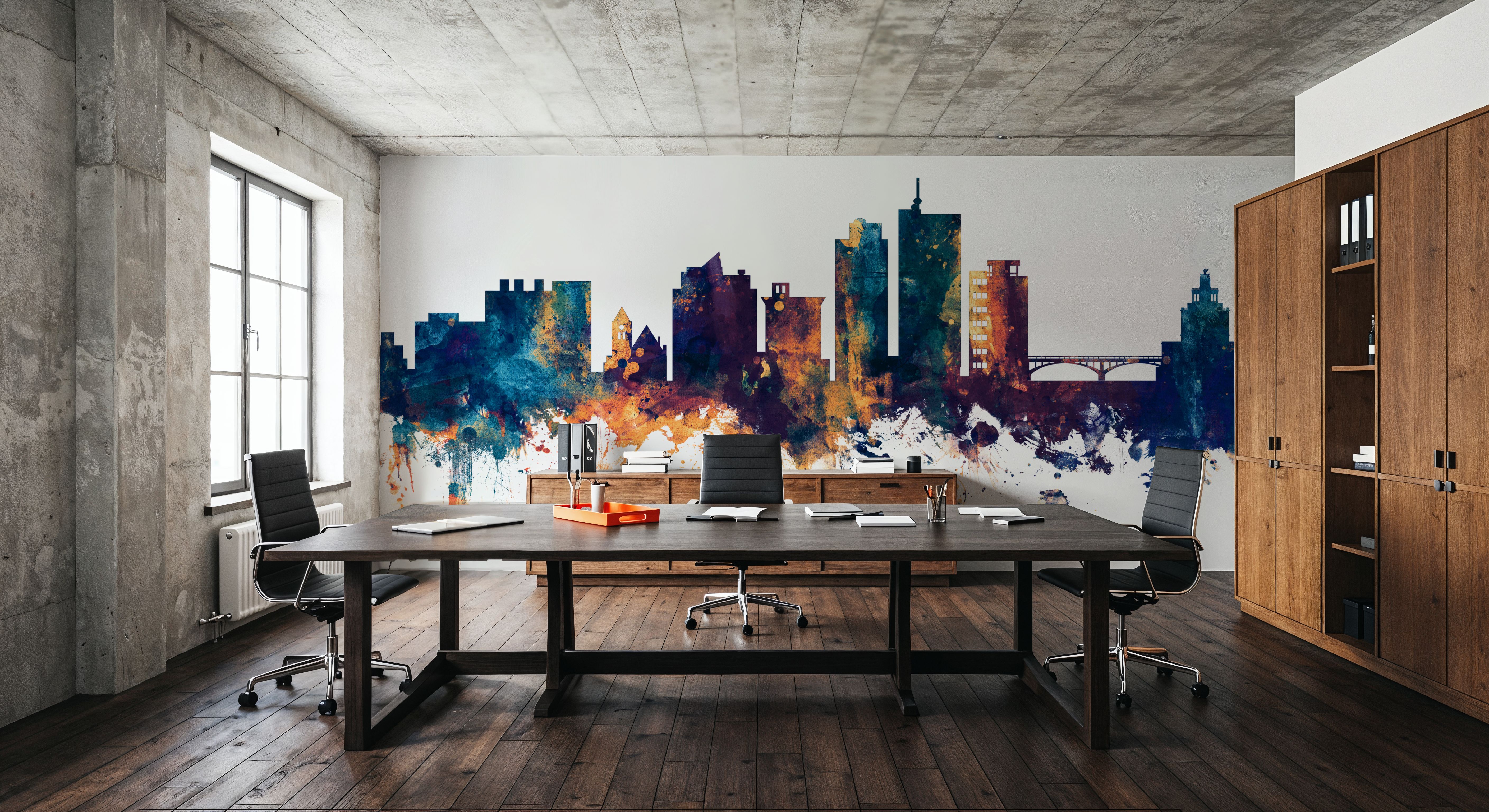 Cedar Rapids Iowa Skyline Blue & Bronze, Wallpaper