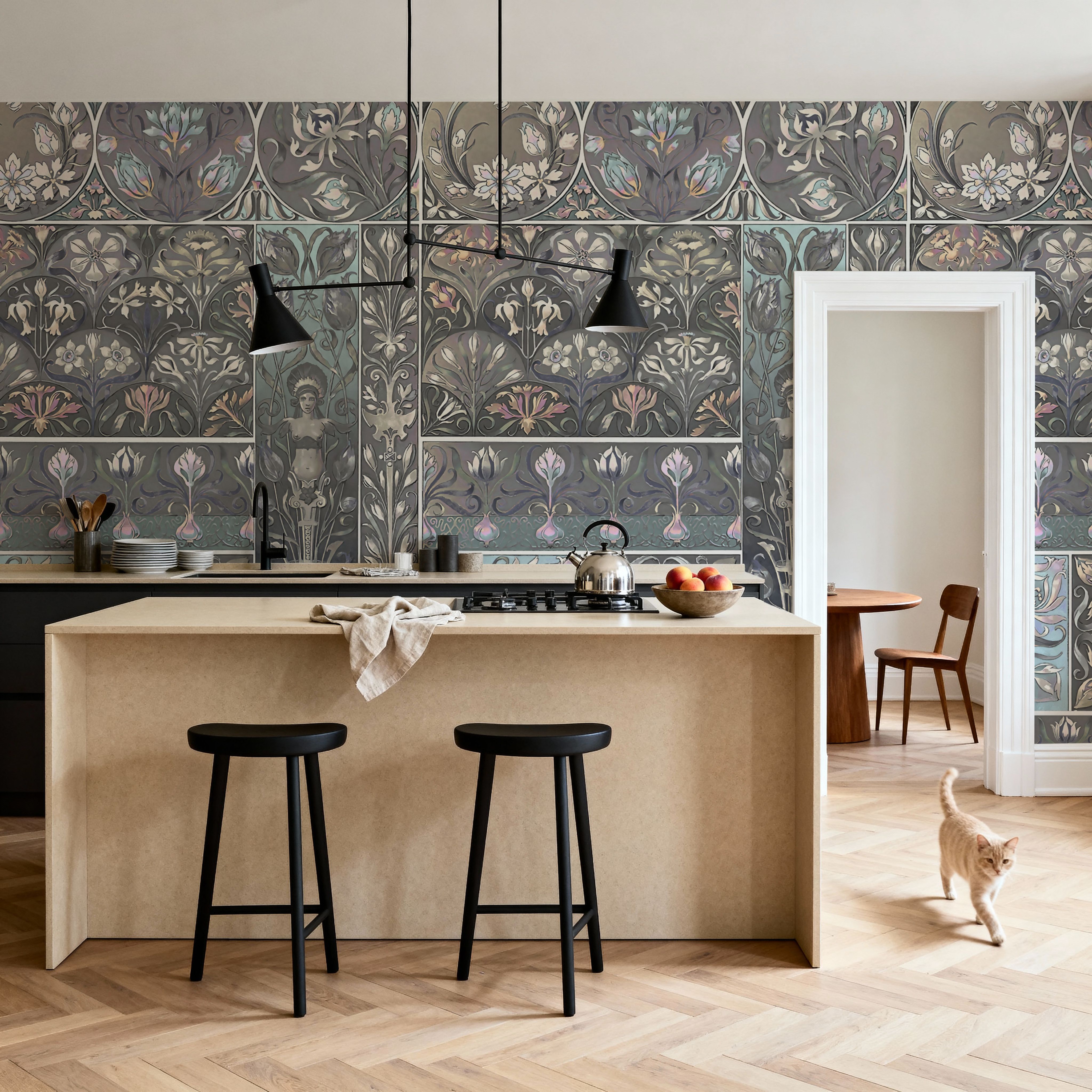 Art Deco Floral Wall Blue