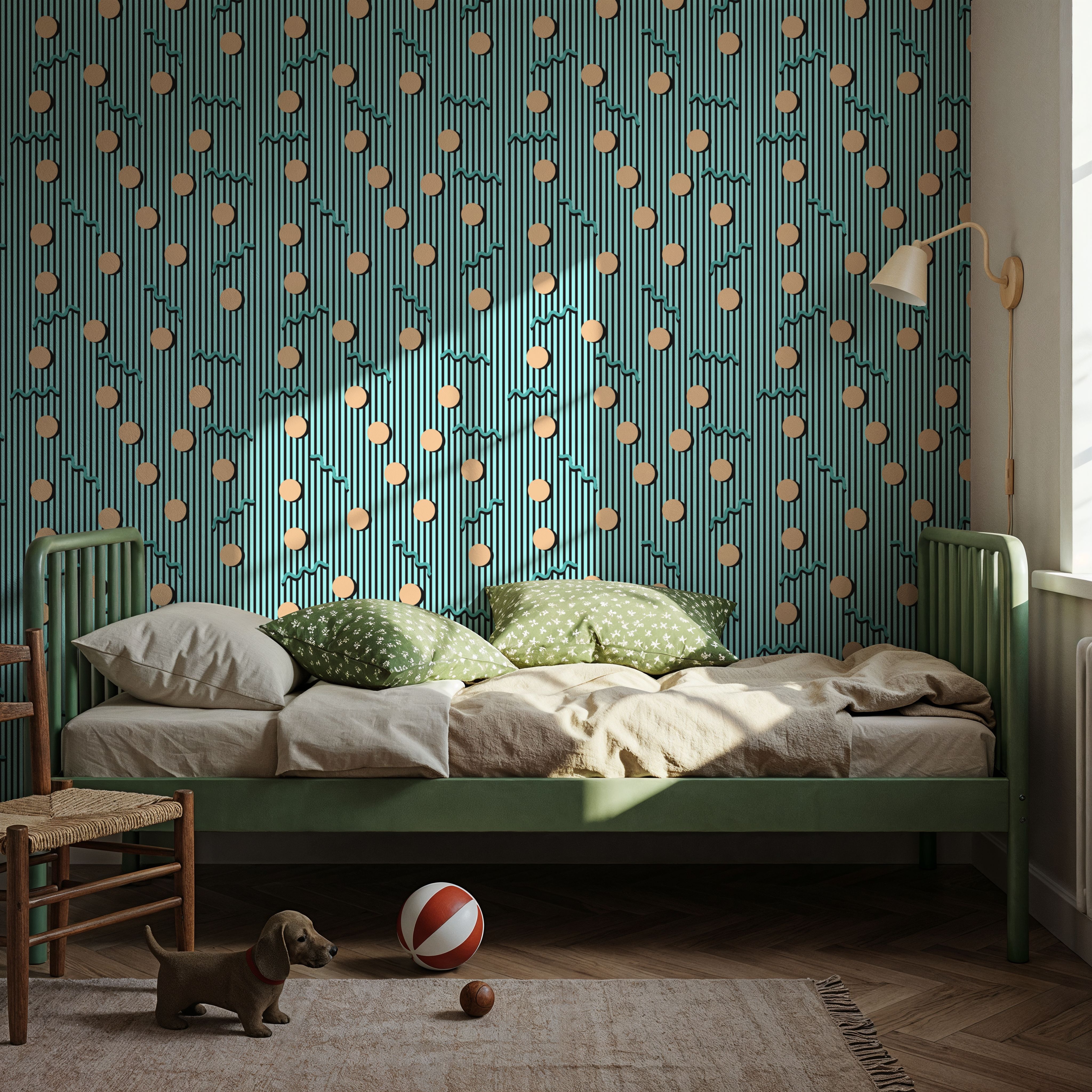 Memphis Dots & Stripes, Cyan