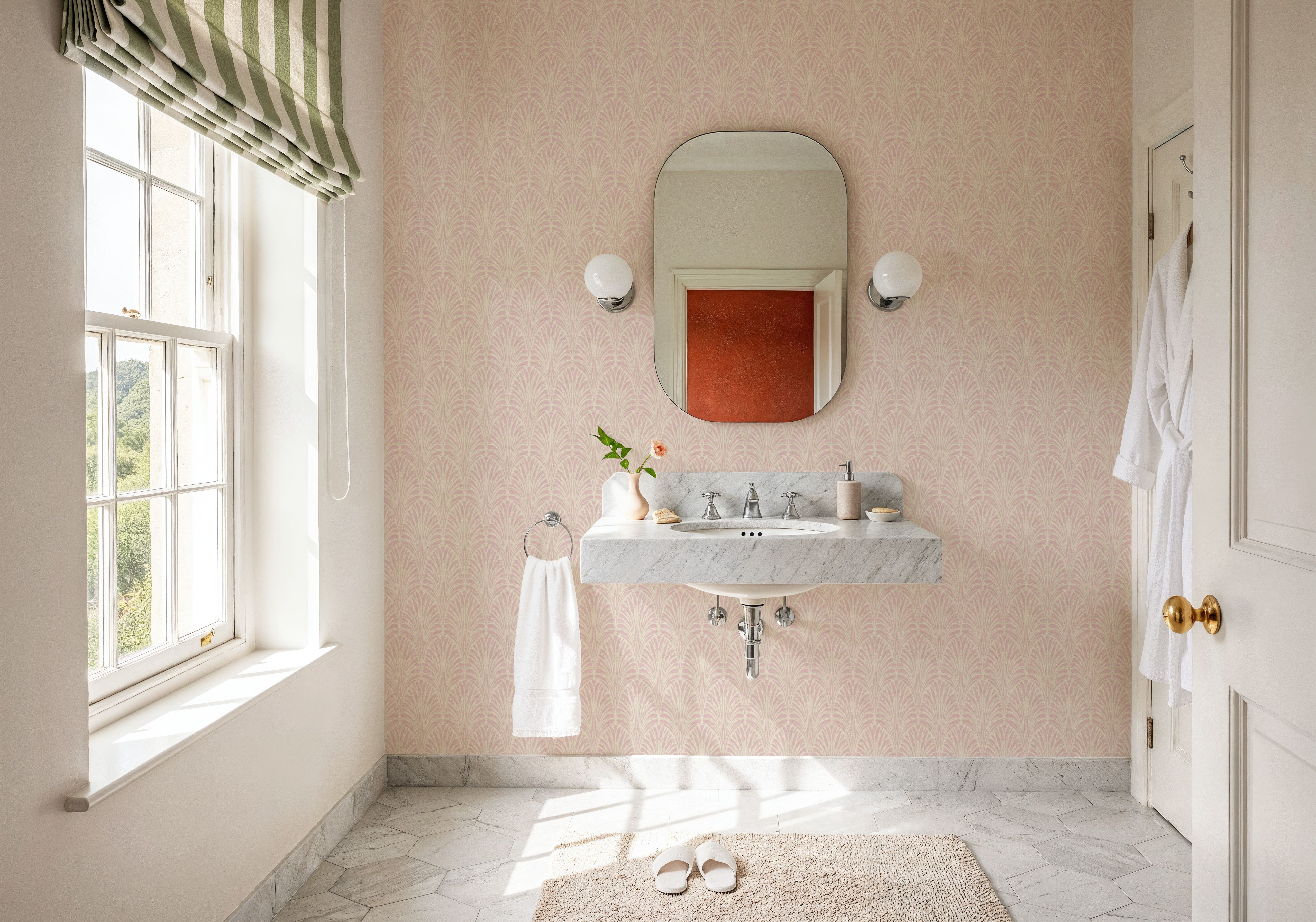 Brushstroke Fan Scallop, Blush, Papier peint