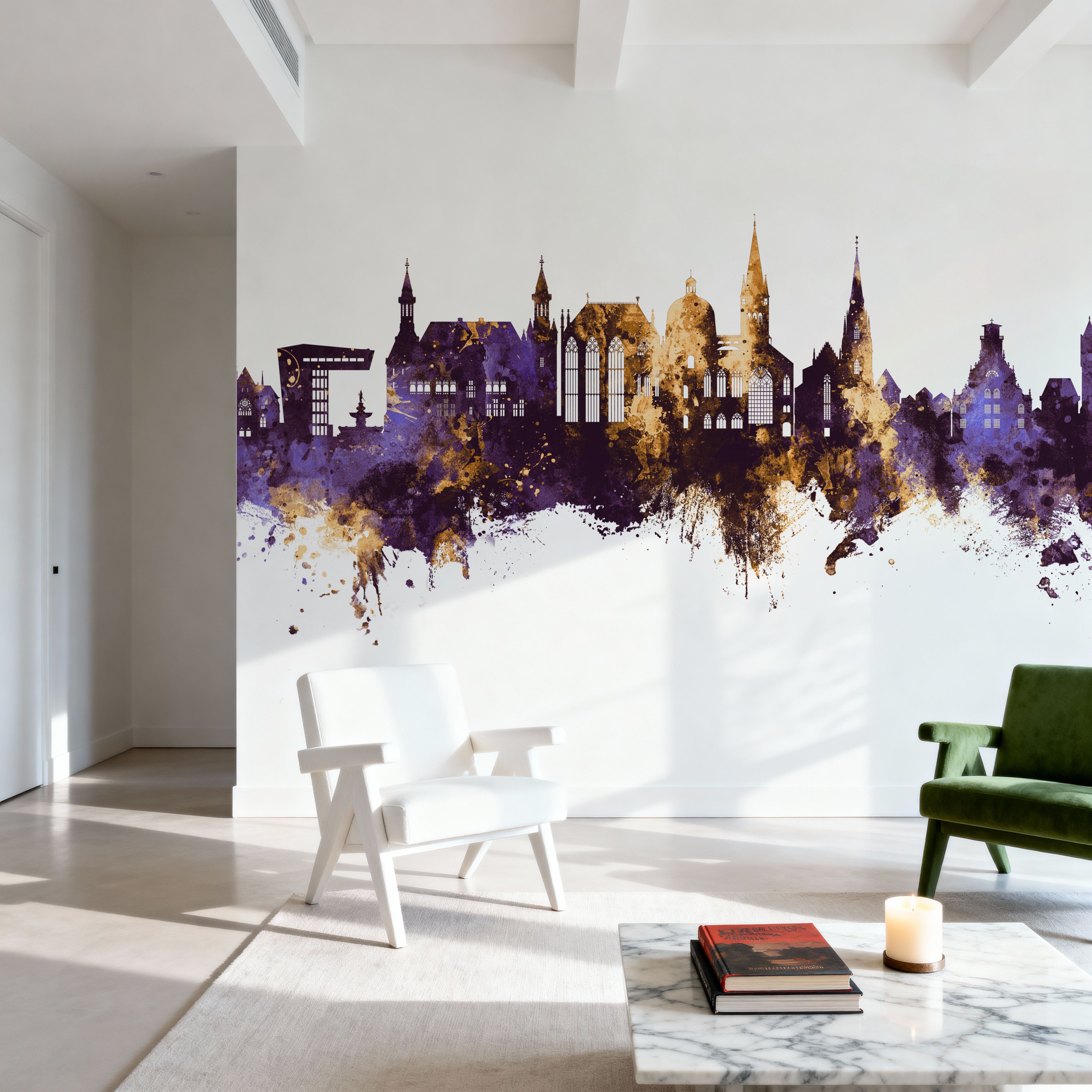 Aachen Germany Skyline Purple & Gold