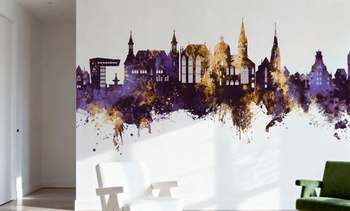 Aachen Germany Skyline Purple & Gold