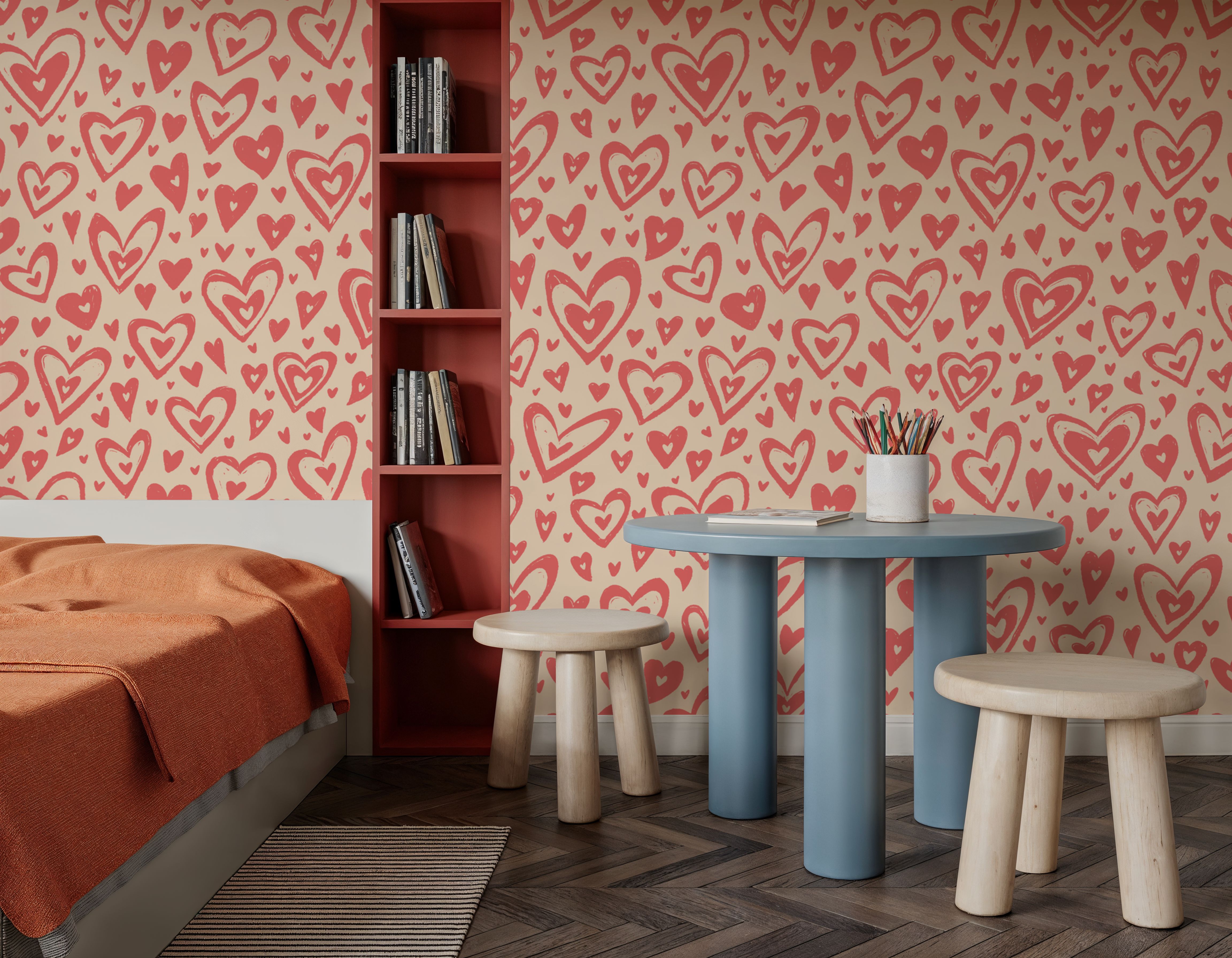 Block Print Herats, Pink