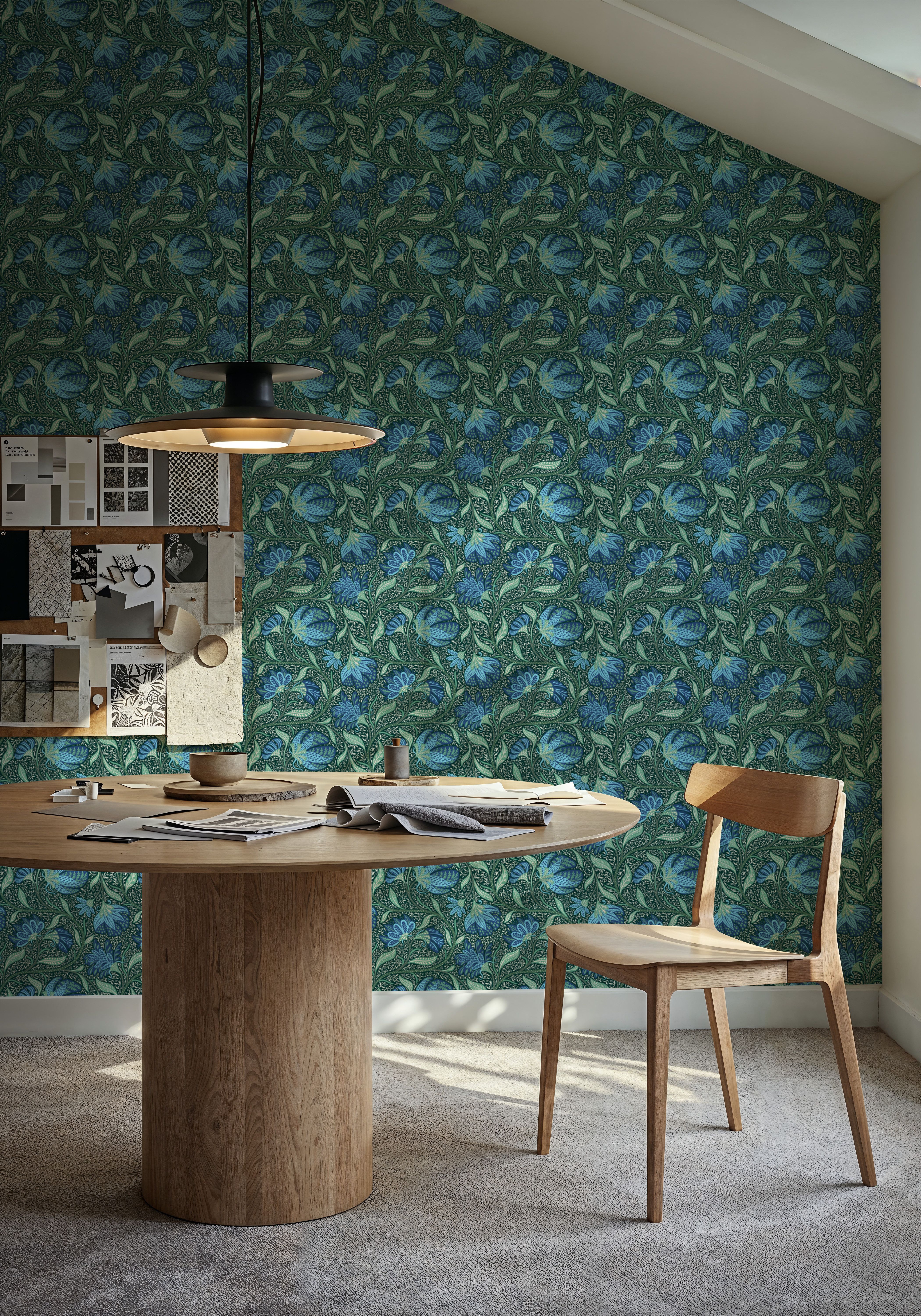 Indial Floral, Teal on Forest