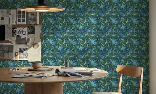 Indial Floral, Teal on Forest
