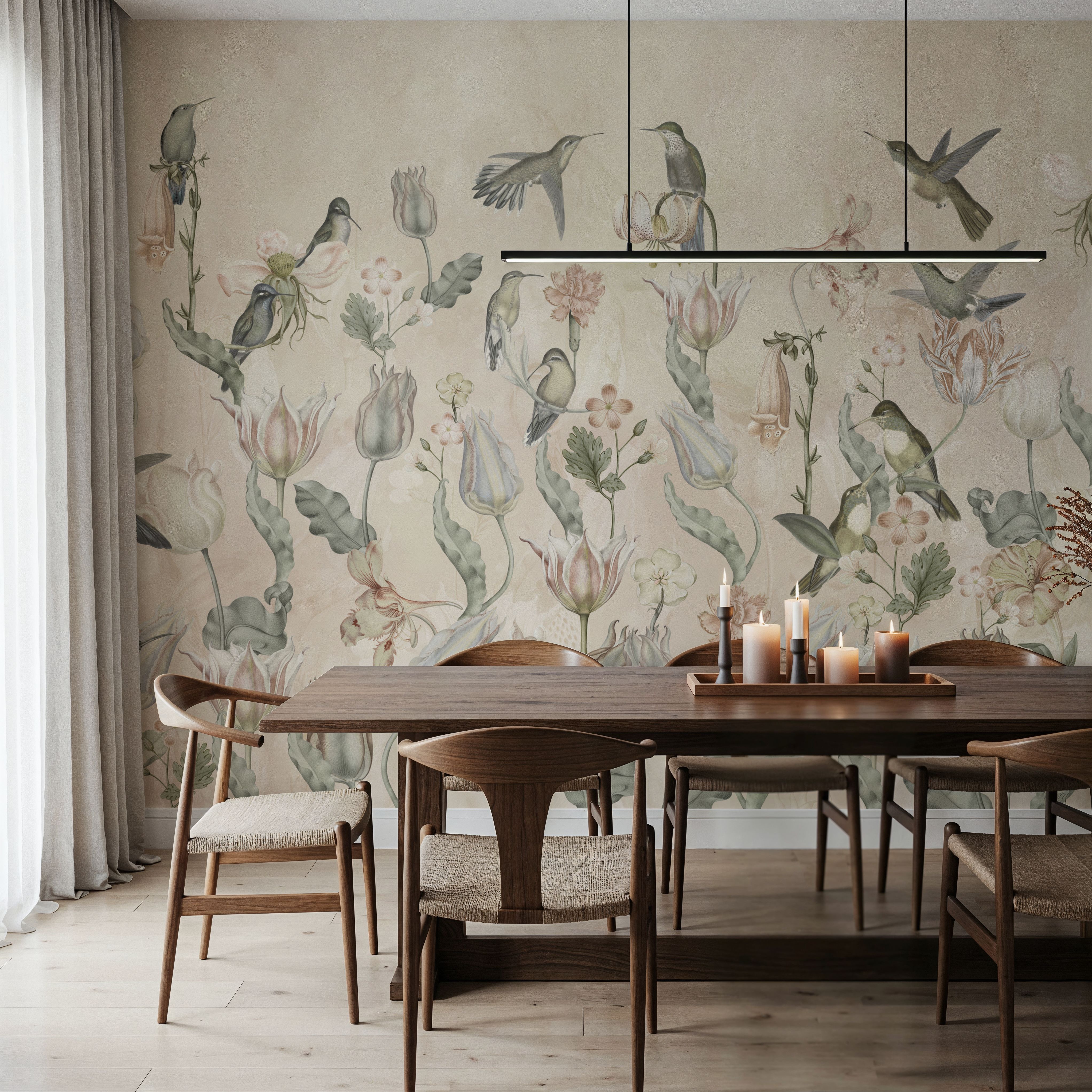 Tulips & Birds, Beige
