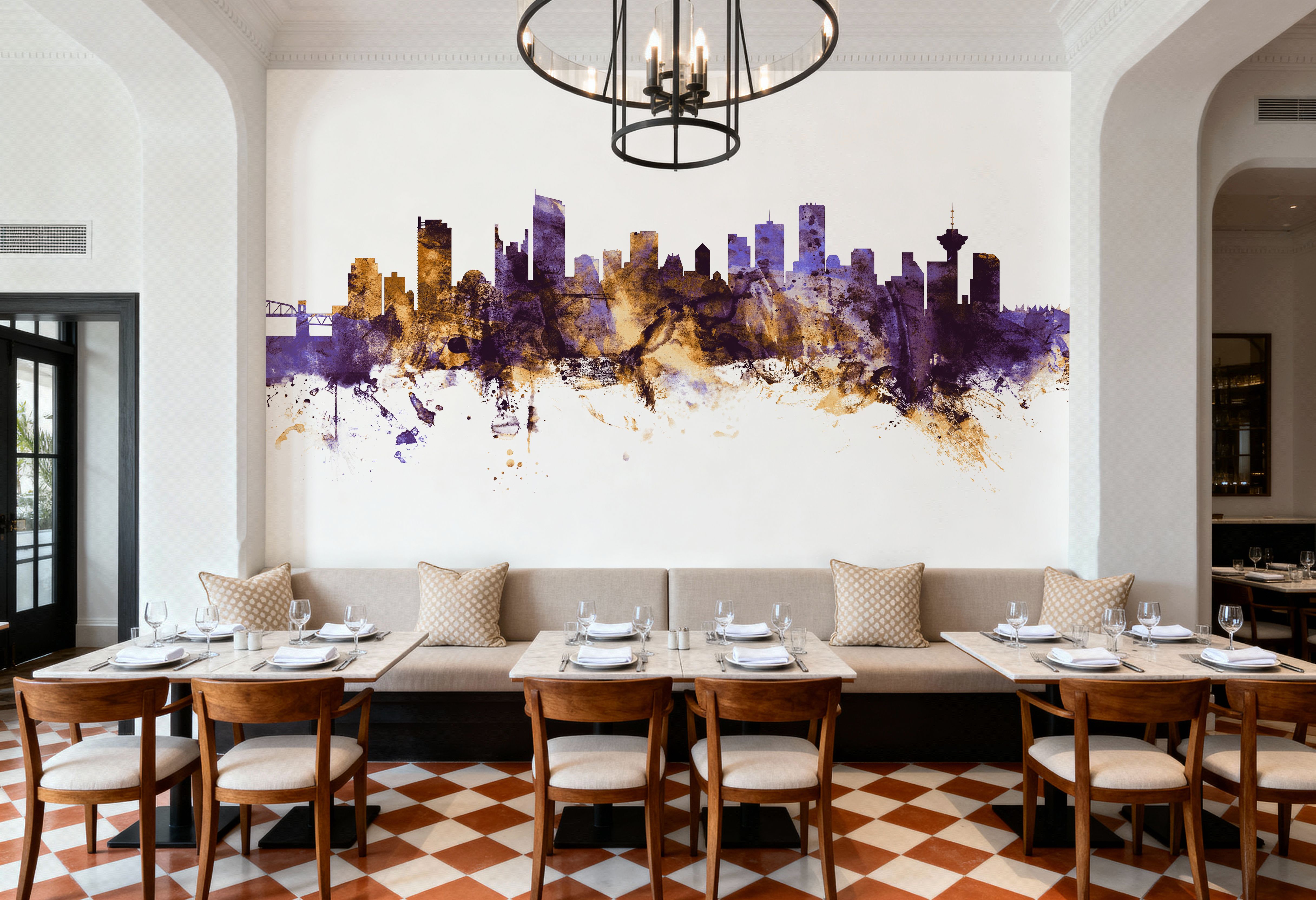 Vancouver Canada Skyline Purple & Gold, Wallpaper