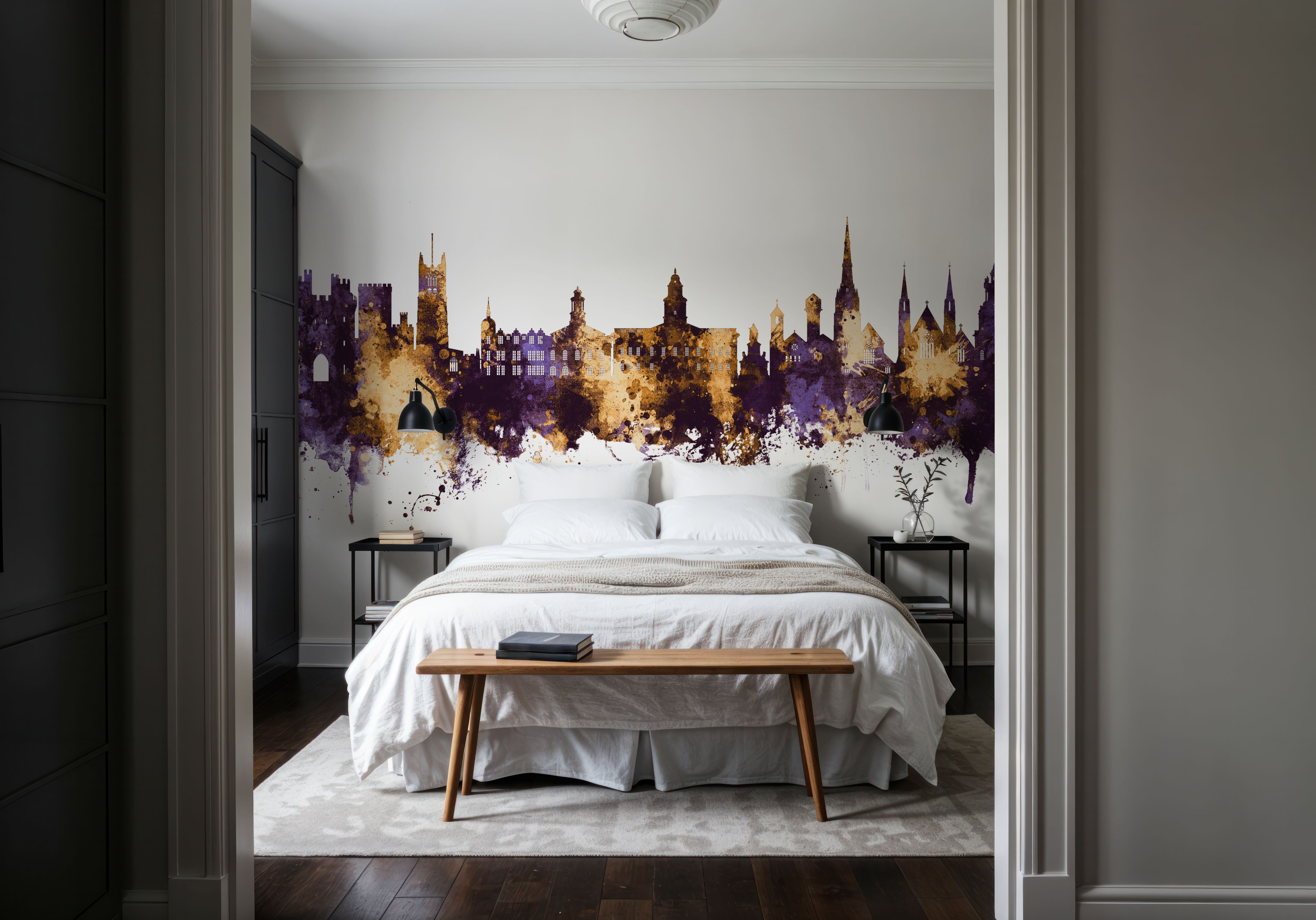 Lancaster England Skyline Purple & Gold, Tapet