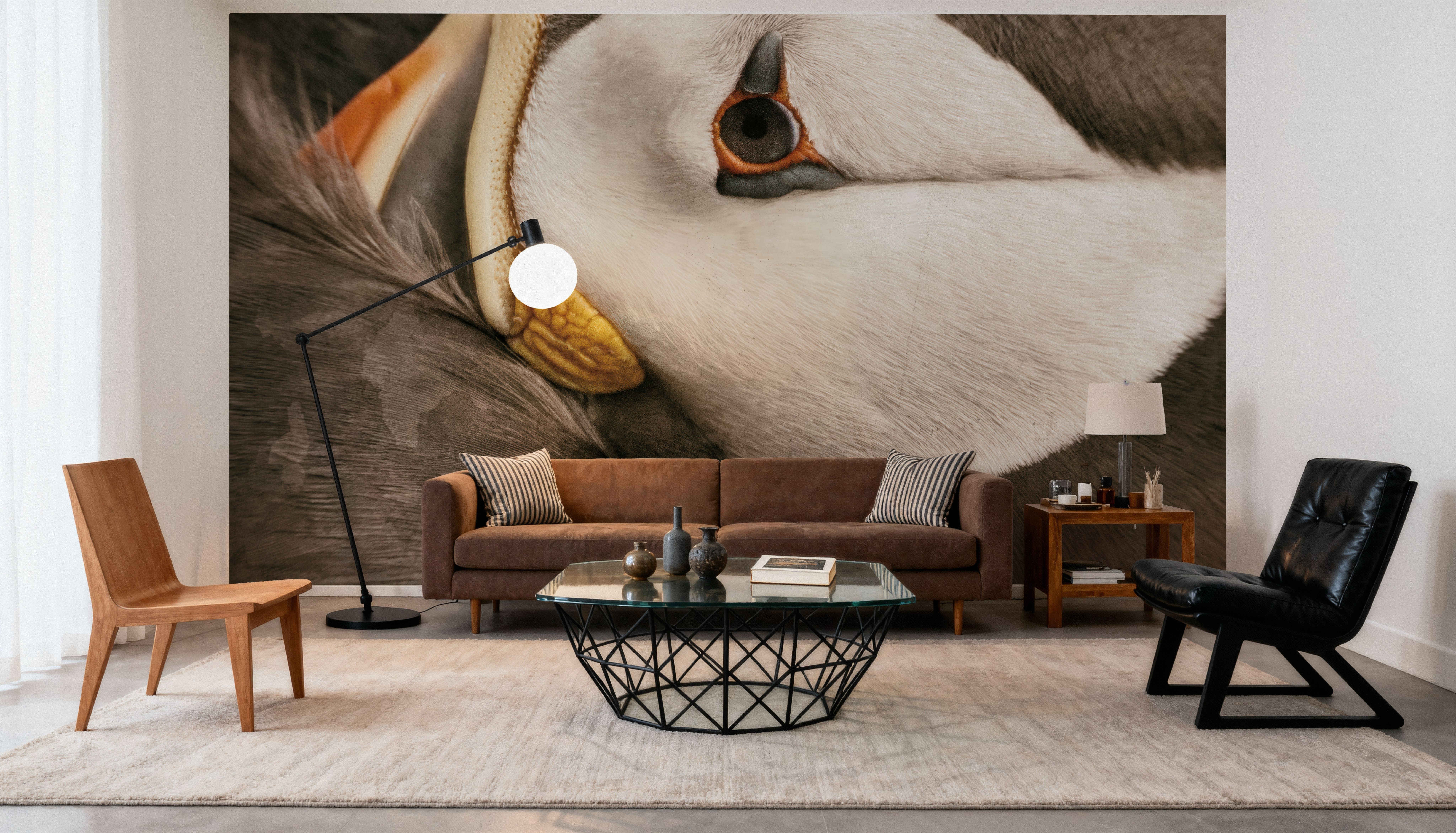 Atlantic Puffin Tucked Neutral, Wallpaper