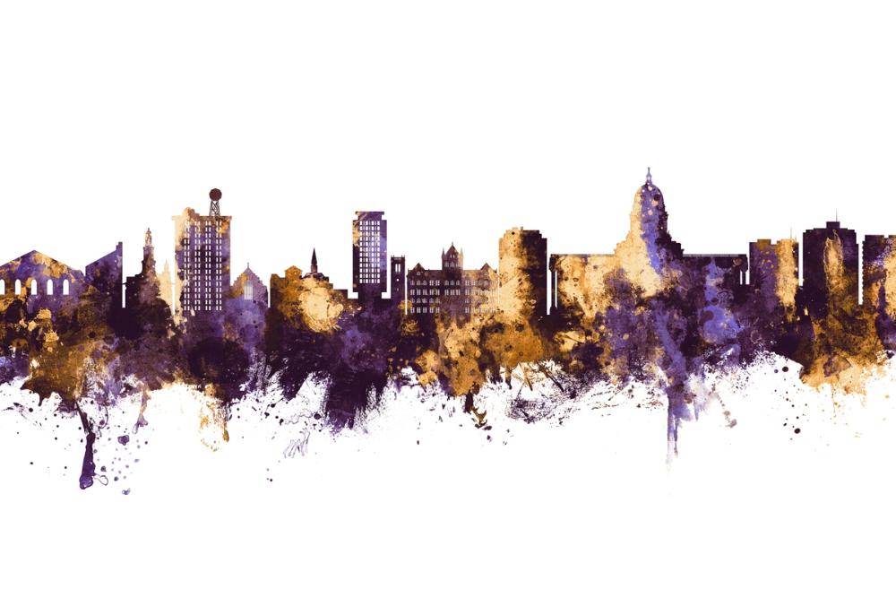 Madison Wisconsin Skyline Purple & Gold