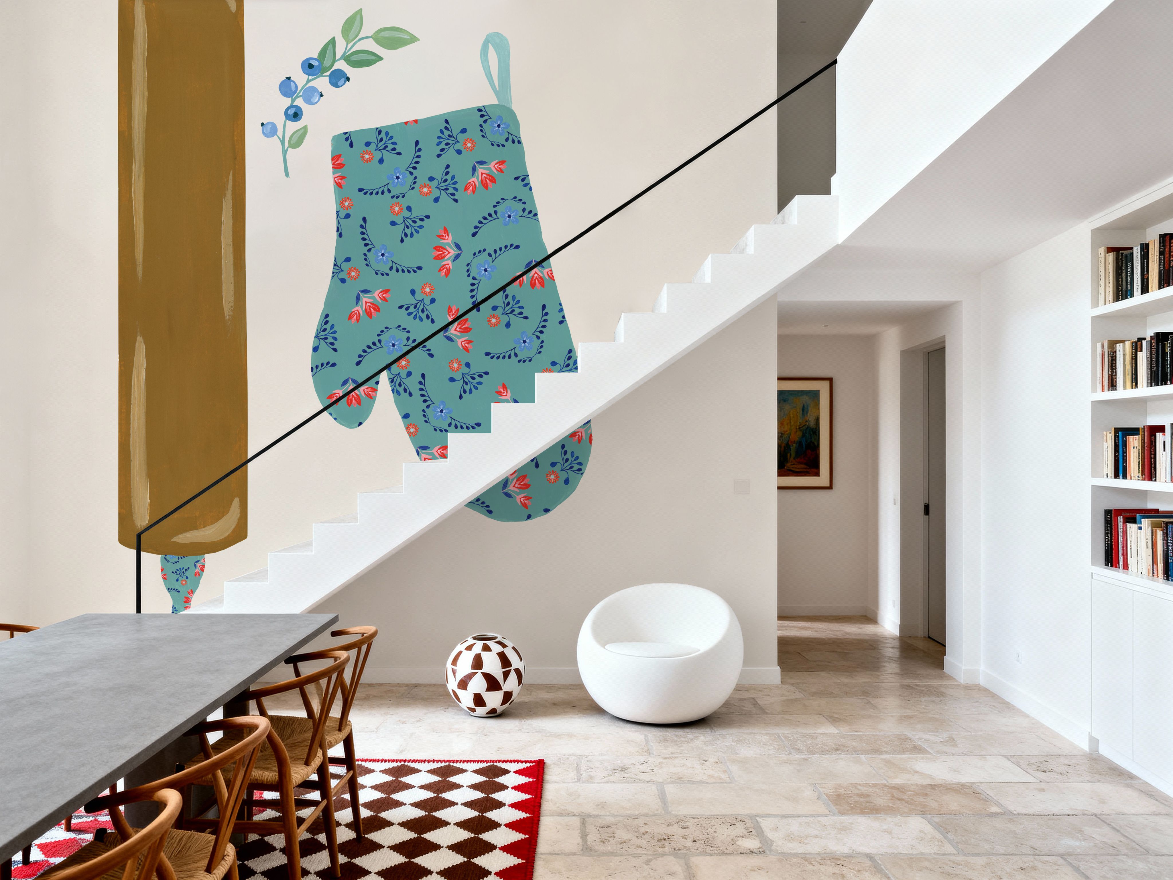 Wall Mural - Baking with Blueberries VI - Food & Drink Hobbies mural wallpaper - Brown - Dining Room - Wallism US - Premium, Textured or Peel & Stick