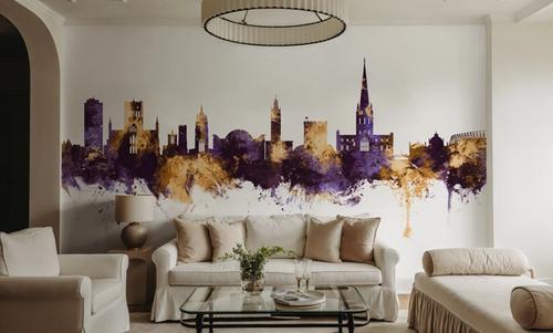 Norwich England Skyline Purple & Gold