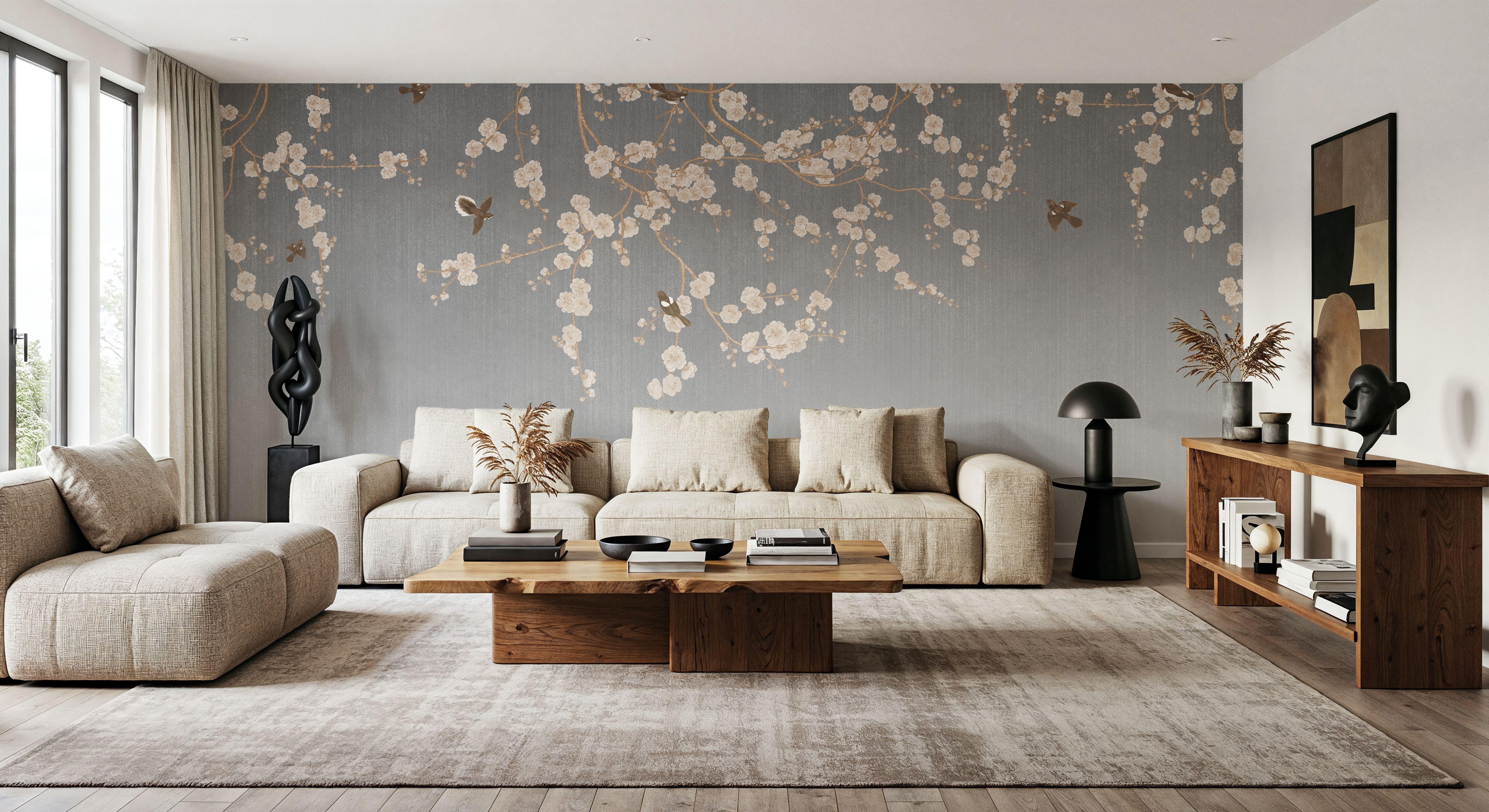 Beneath The Cherry Tree Gray, Papier peint