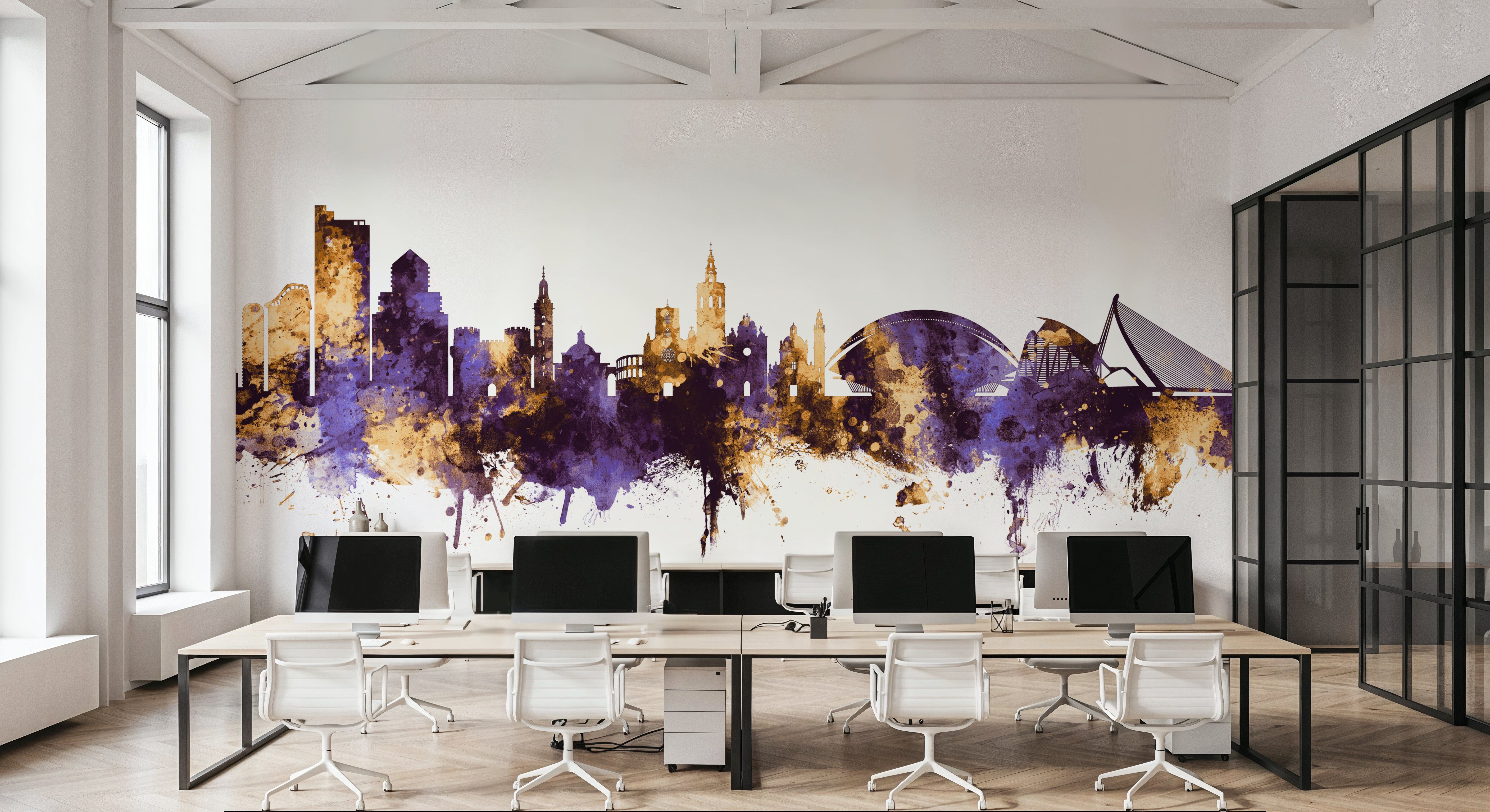 Valencia Spain Skyline Purple & Gold