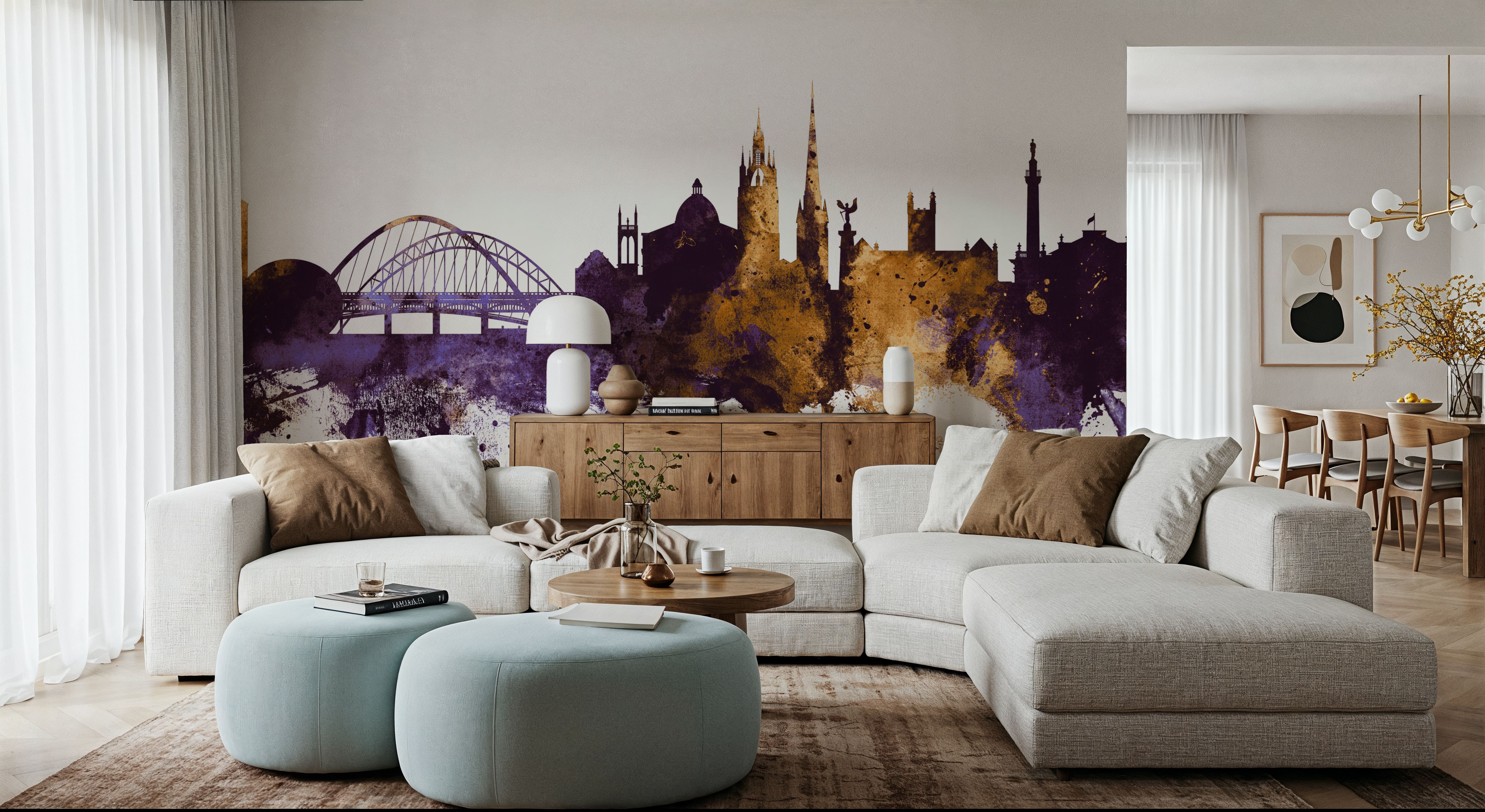 Newcastle England Skyline Purple & Gold