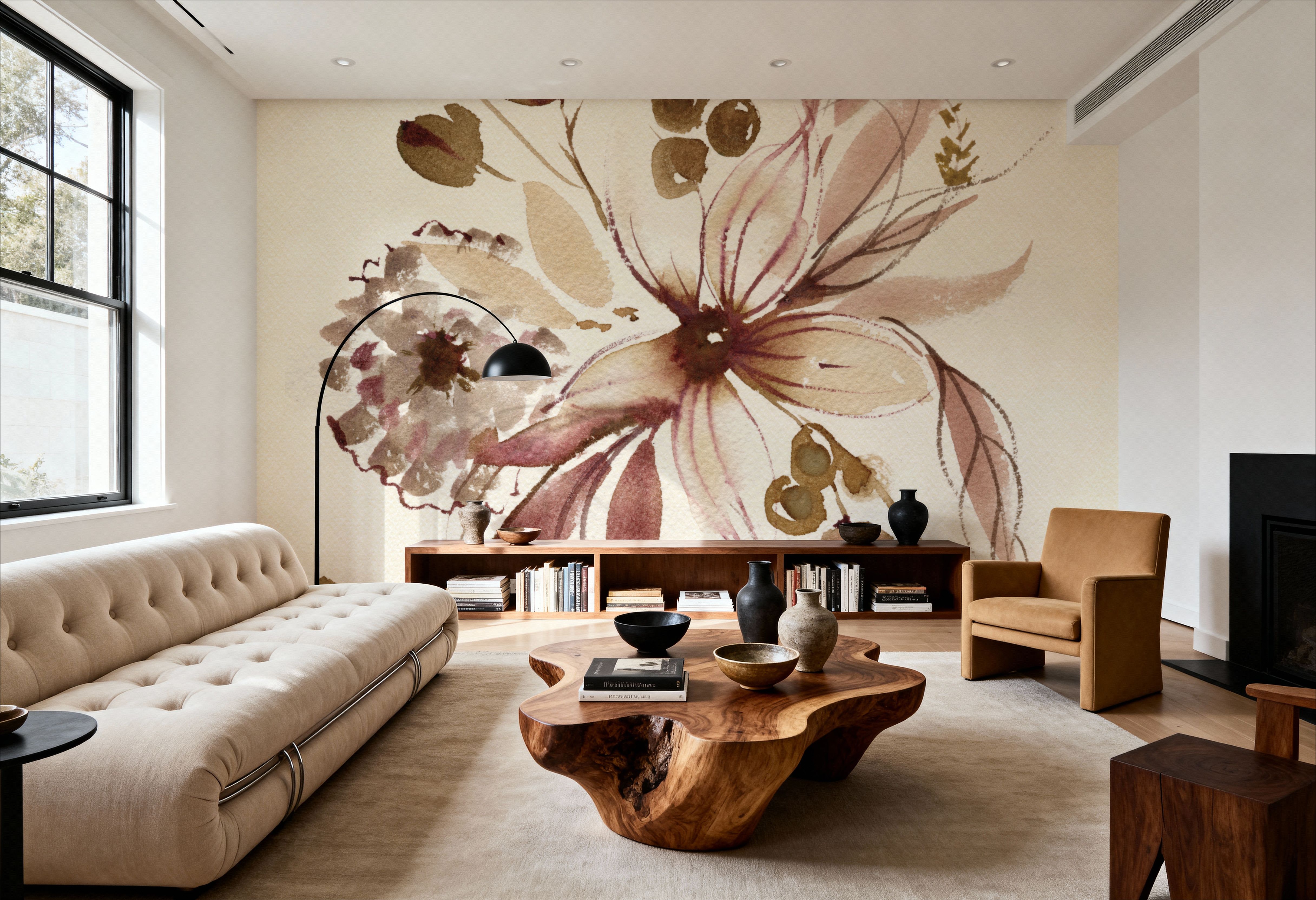 Sepia Floral, Papel pintado