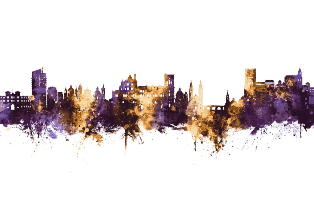 Granada Spain Skyline Purple & Gold
