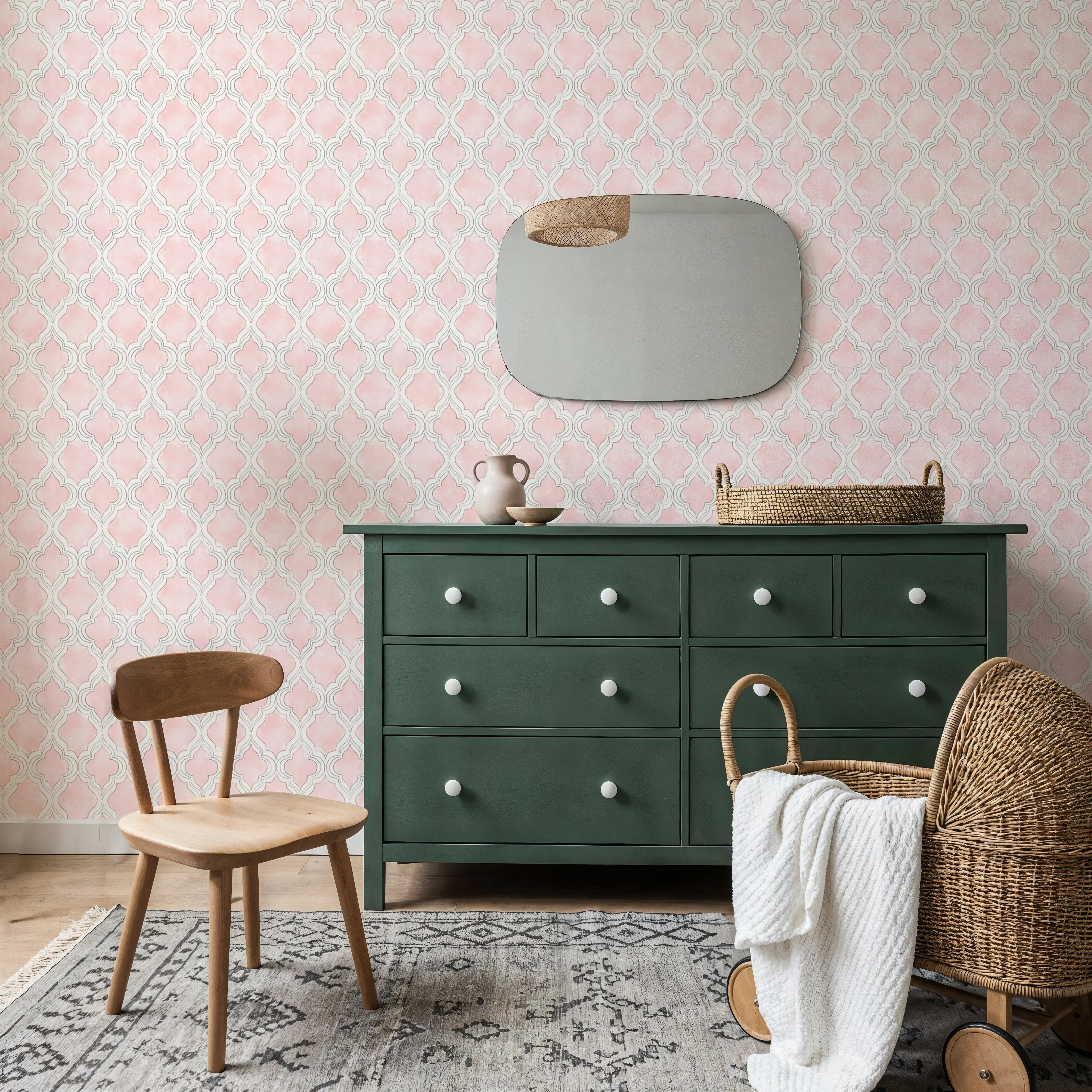 Papier Peint - Organic Lines Red - Treillis - Rose - chambre d'enfant - Wallism Belgique - Encollage au mur ou Autocollant