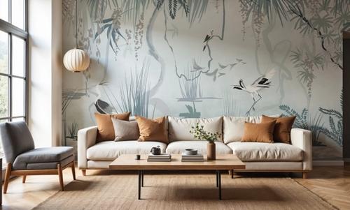 Painted Herons Scenery, Mineral Green