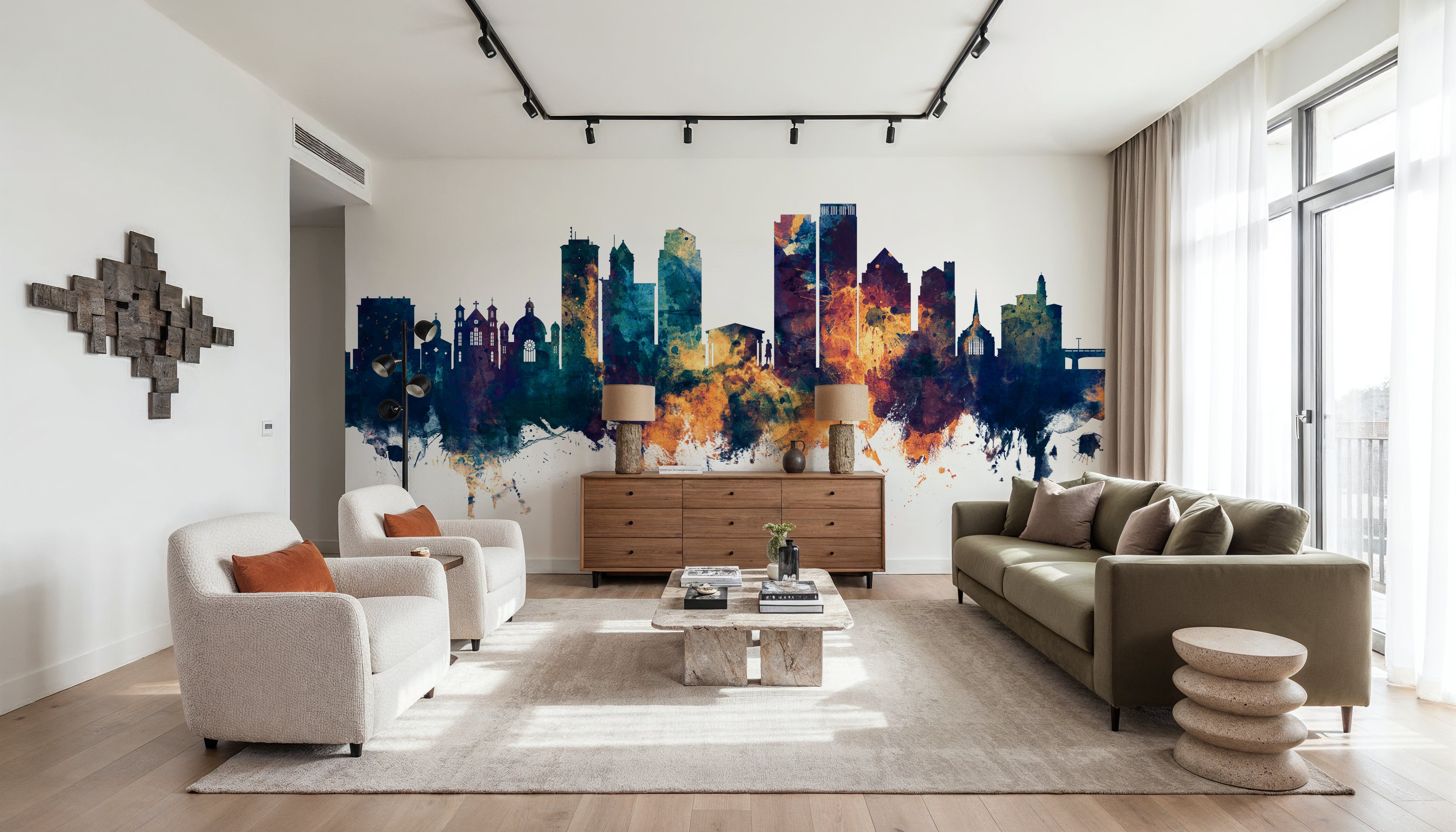 Dayton Ohio Skyline Blue & Bronze, Wallpaper